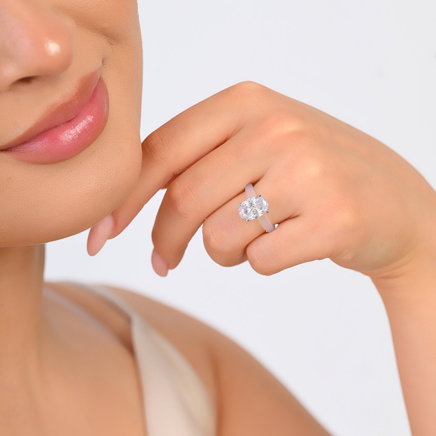 Rinfit Frosted Clear Thin Silicone Ring with Oval cut CZ | Patented Design