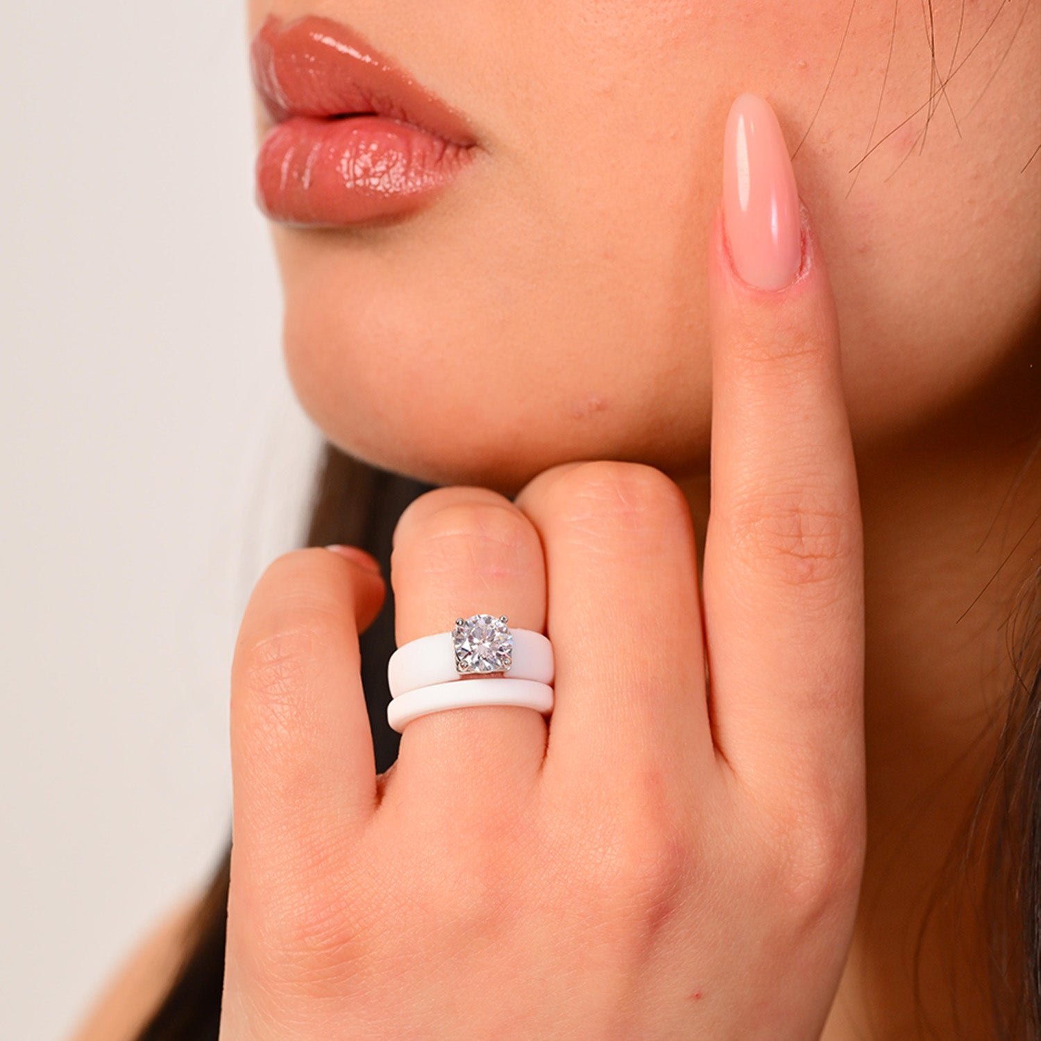 Round Cut CZ Silicone Ring Set for Women, Stackable 2-Ring Set, 7 mm Round Cut CZ | Patented Design - GlowStone Collection