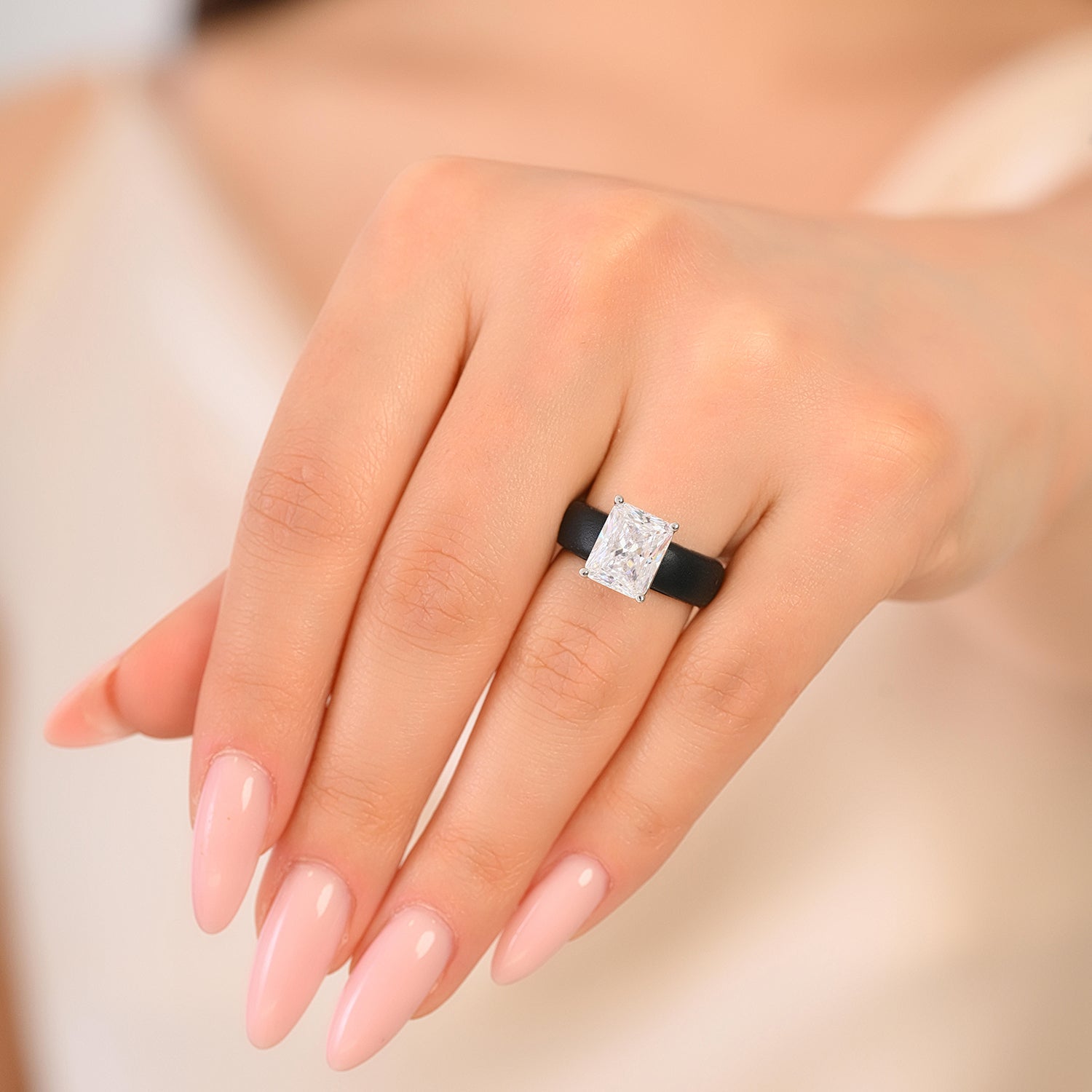 Silicone Ring – 10×8 mm Emerald Cut CZ | Patented Design - GlowStone Collection