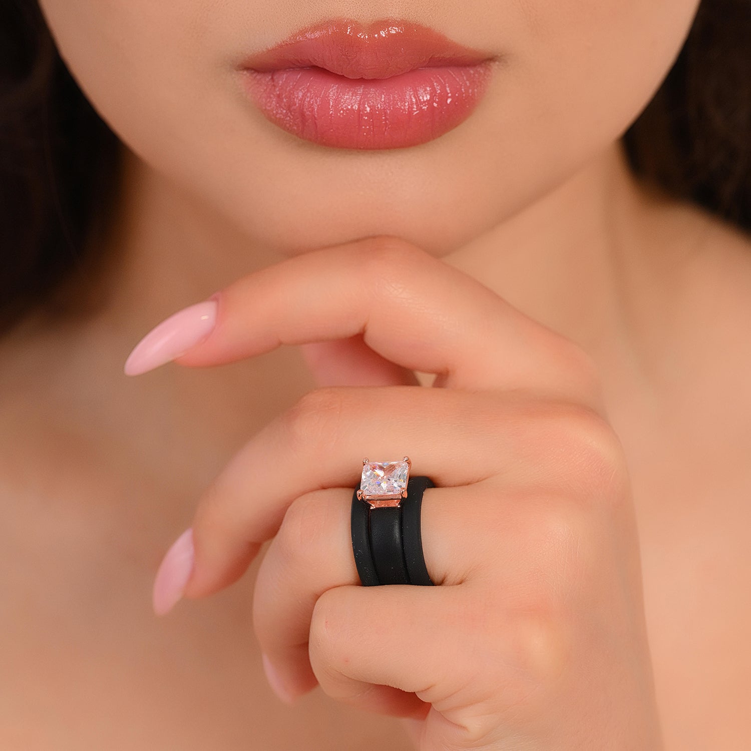 Princess Cut CZ Silicone Ring Set for Women, 2 Thin Stackable Rings – 8 ×8 mm Princess Cut CZ | Patented Design - GlowStone Collection