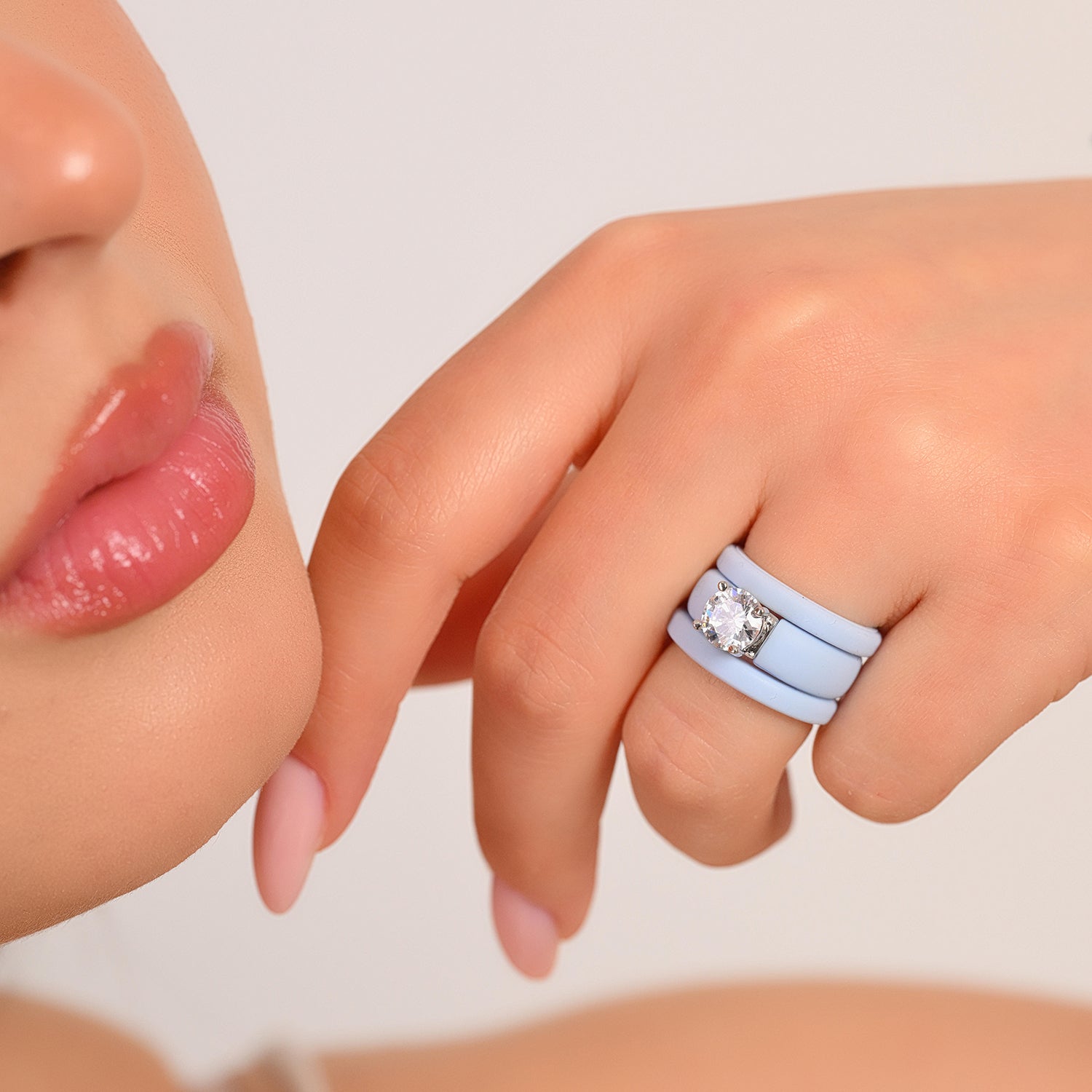 Round Cut Silicone Ring Set for Women, 2 Thin Stackable Rings - 7 mm Round Cut CZ | Patented Design - GlowStone Collection