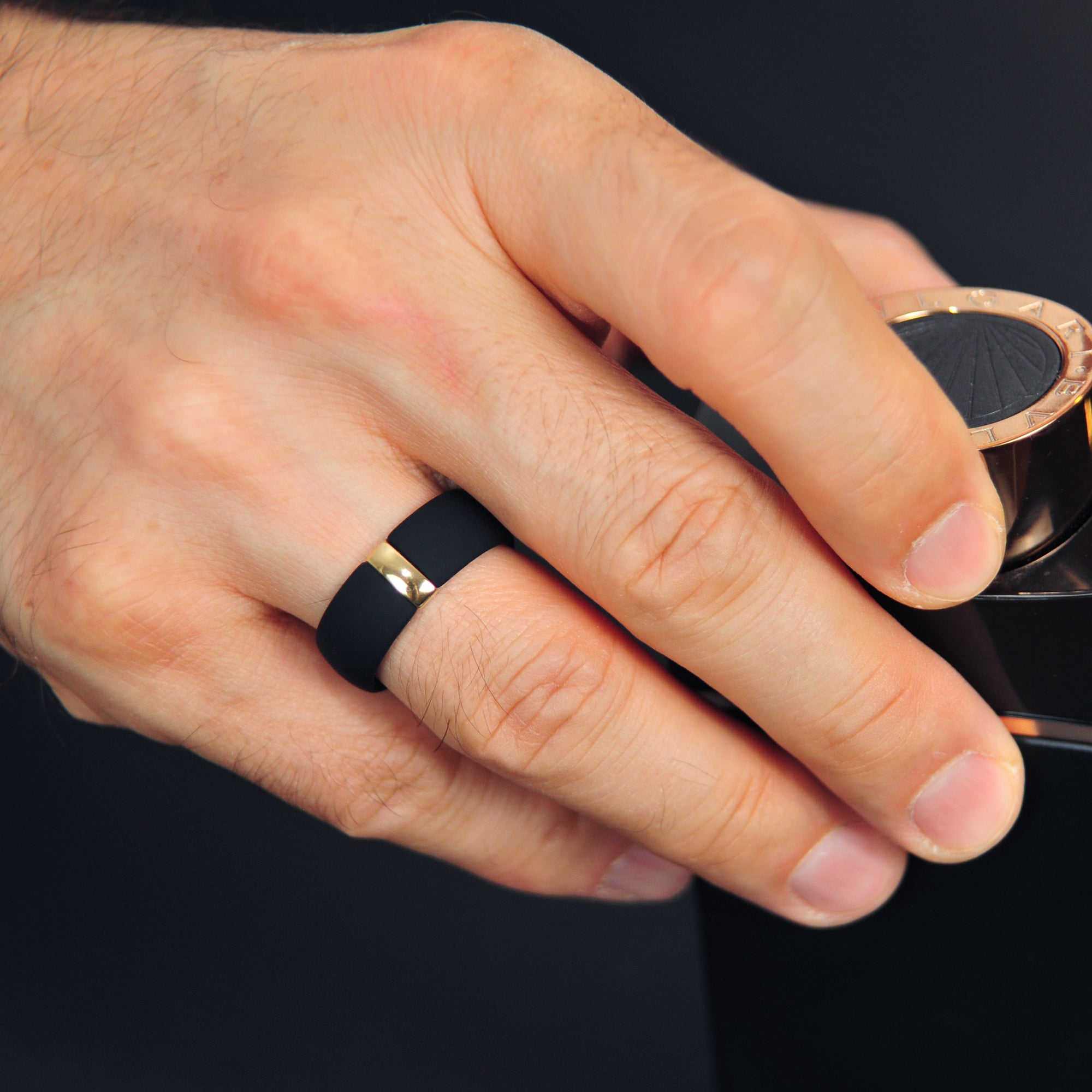 Silicone Wedding Ring Sets for Couple - MetalBar & Metal Heart Collection. (Black - Gold / Rose gold)