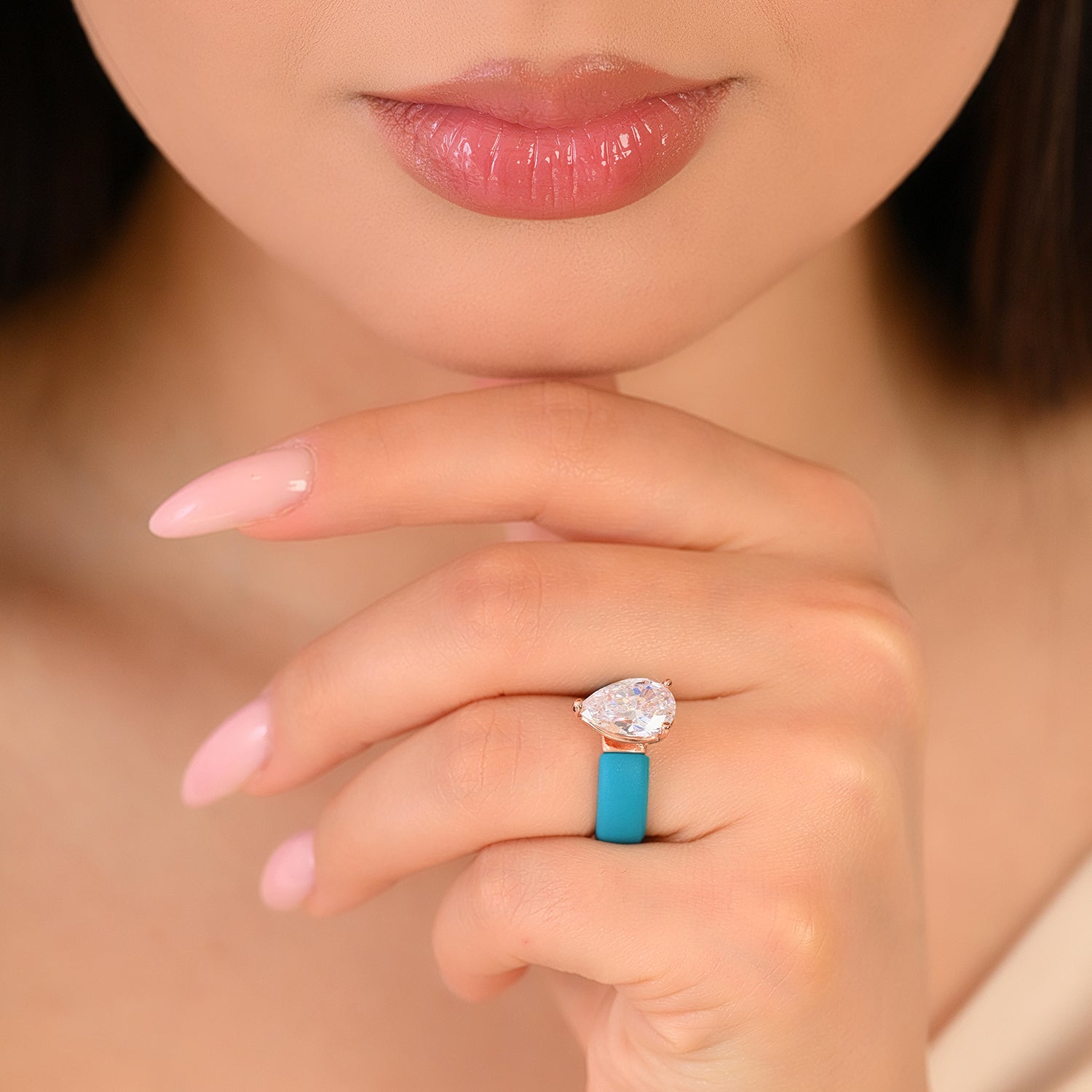 Silicone Ring – 8×12 mm Pear Cut CZ | Patent-Pending Design - GlowStone Collection