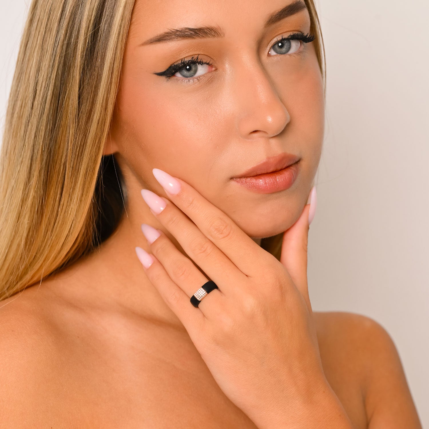 Silicone Rings Set with Metal & Pear CZ Stone