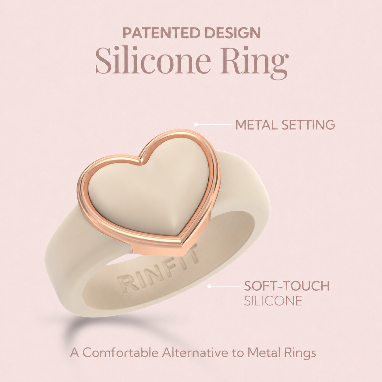 NEW! Heart Frame Collection - Women's Silicone Rings with Metal Heart Frame - Patented Design