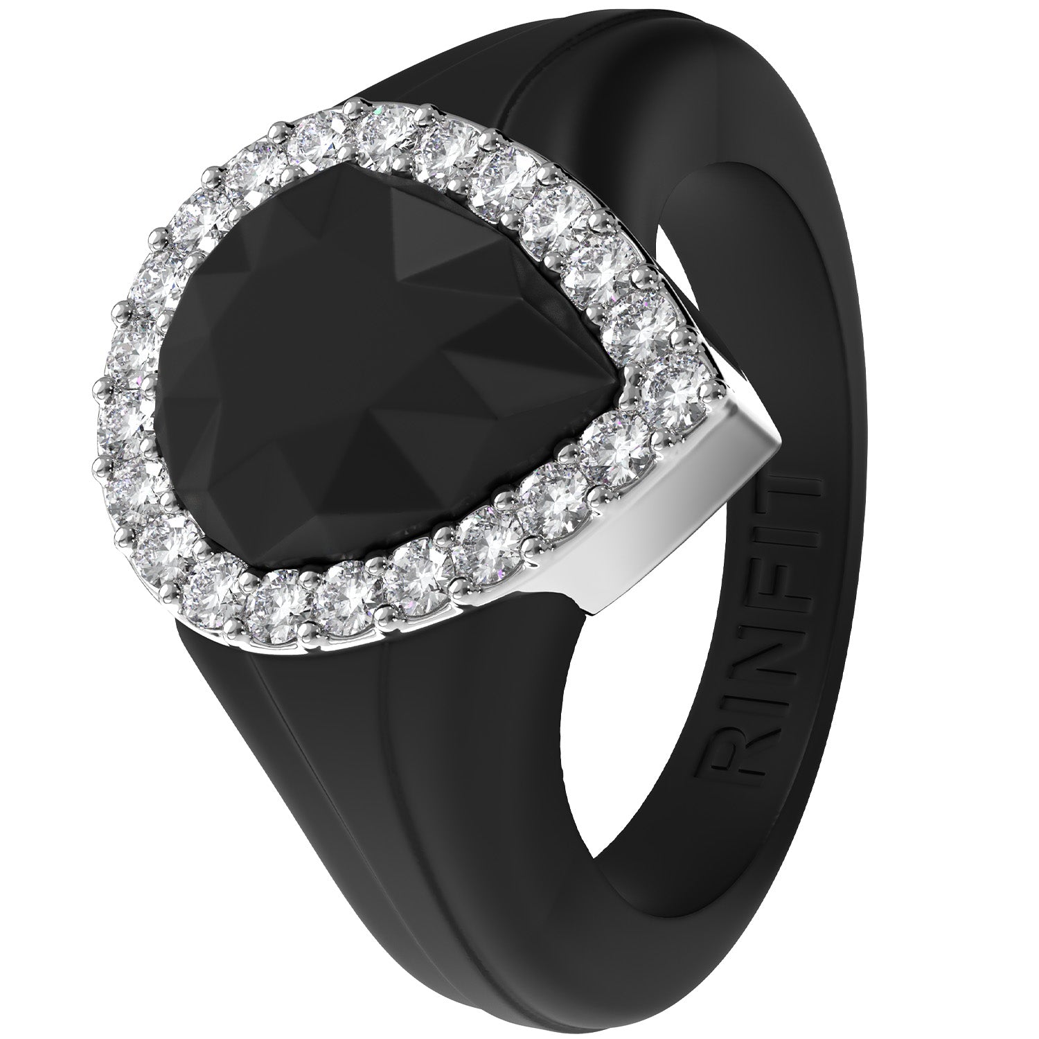 Pear Silicone Ring with Metal Frame & CZ Stones