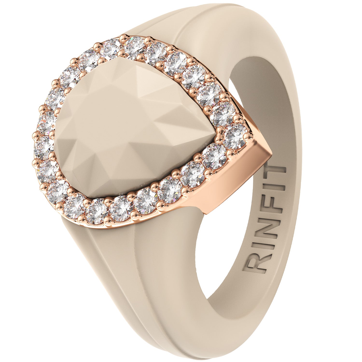 Pear Silicone Ring with Metal Frame & CZ Stones