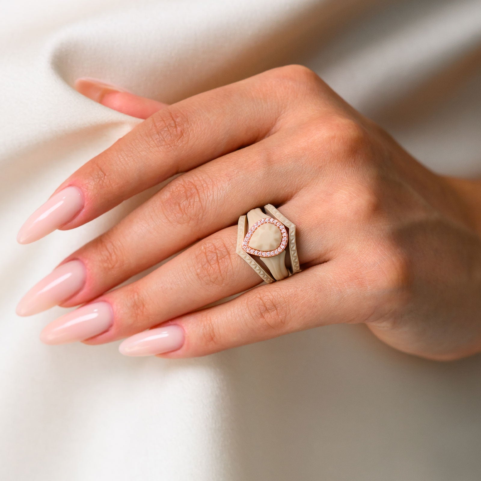 Pear Silicone Ring with Metal Frame & Stones – Includes 2 Stackable Bands | Patented Design by Rinfit