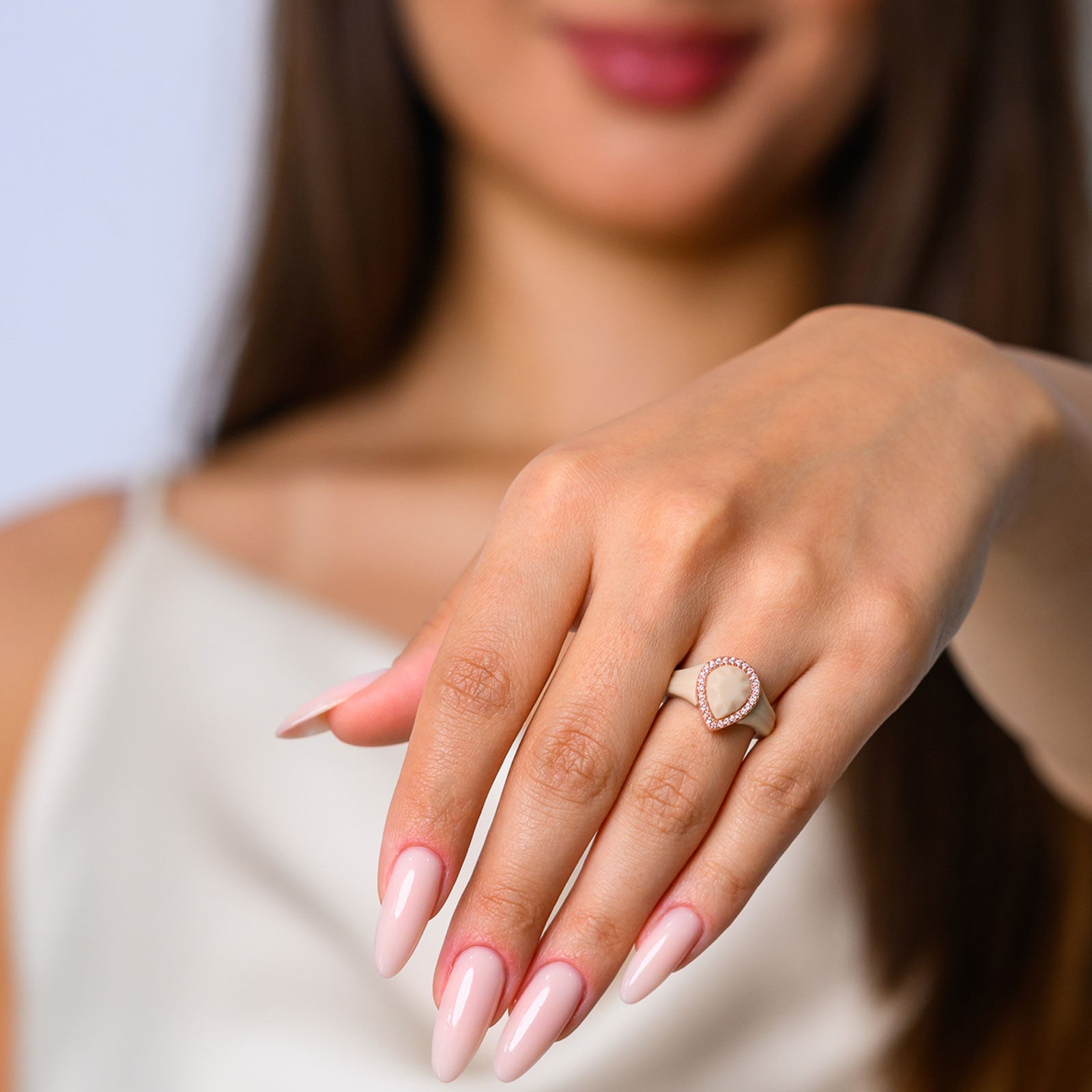 Pear Silicone Ring with Metal Frame & CZ Stones