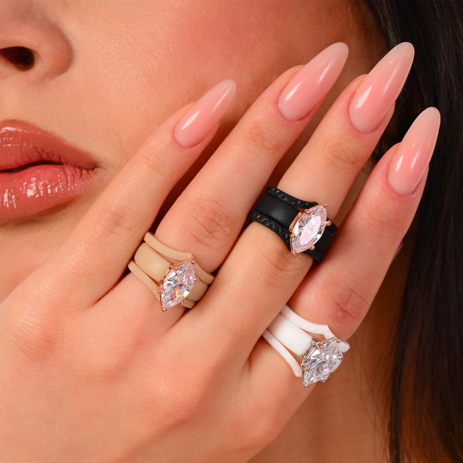 Silicone Ring Stackable Set – 14×7 mm Marquise Cut CZ | Patent-Pending Design - GlowStone Collection
