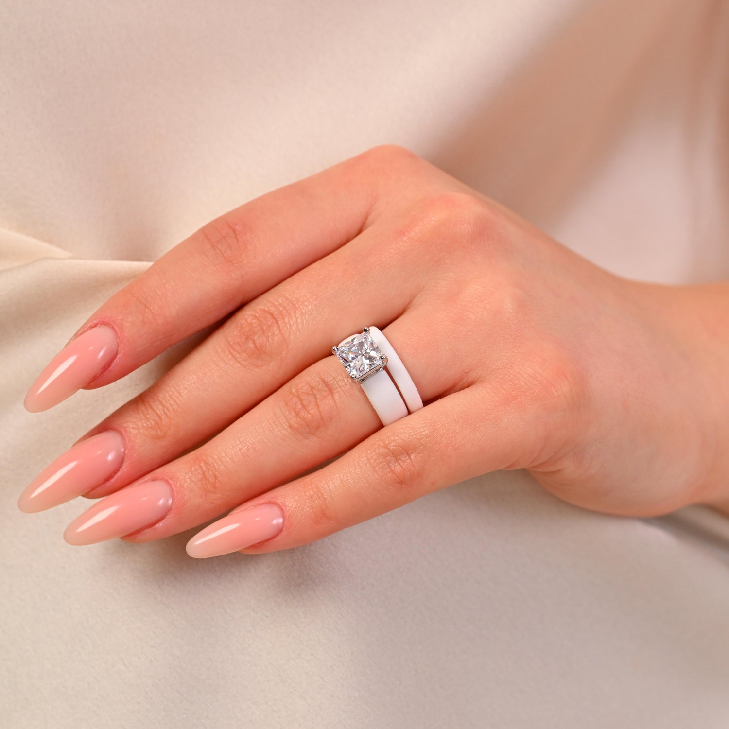 Princess Cut CZ Silicone Ring Set for Women, Stackable 2-Ring Set, 8×8 mm Princess Cut CZ | Patented Design - GlowStone Collection