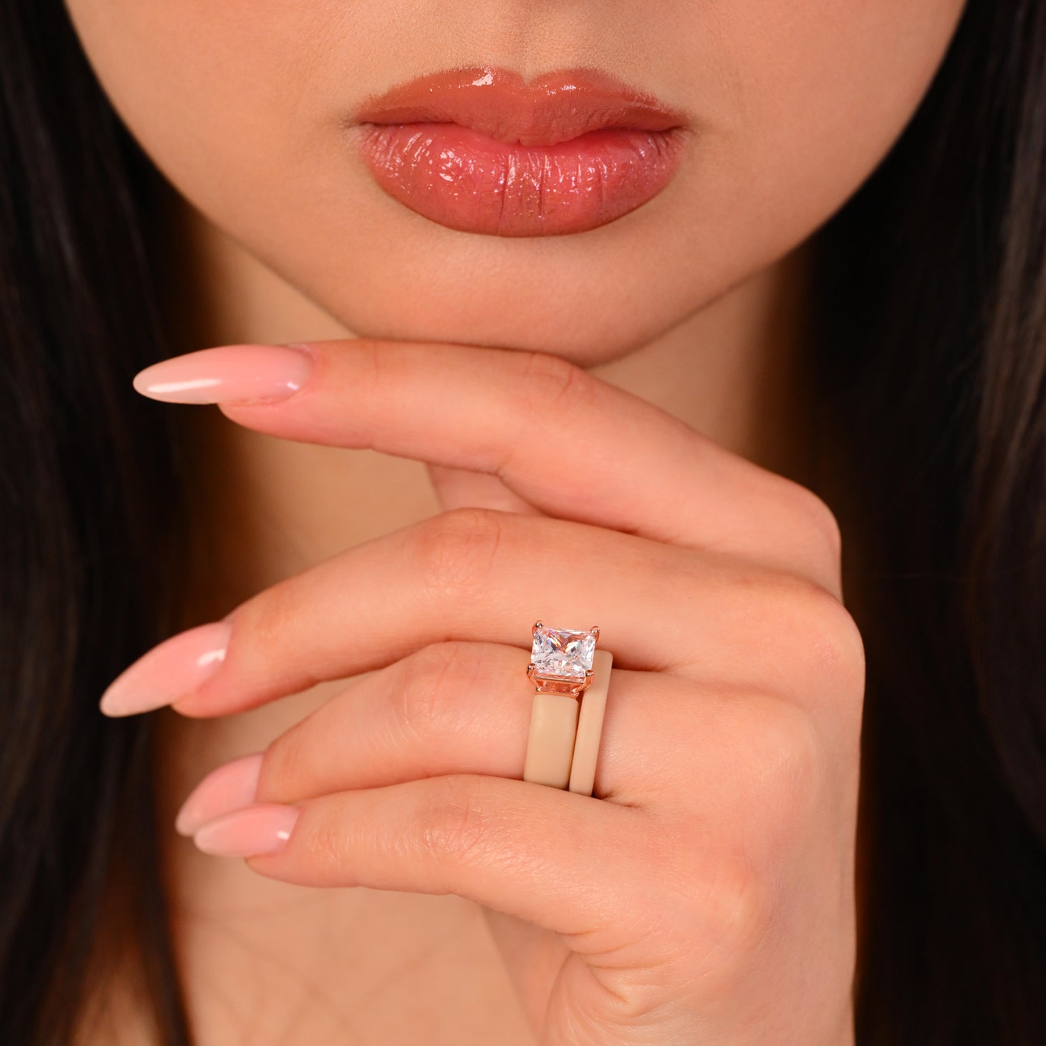 Princess Cut CZ Silicone Ring Set for Women, Stackable 2-Ring Set, 8×8 mm Princess Cut CZ | Patented Design - GlowStone Collection