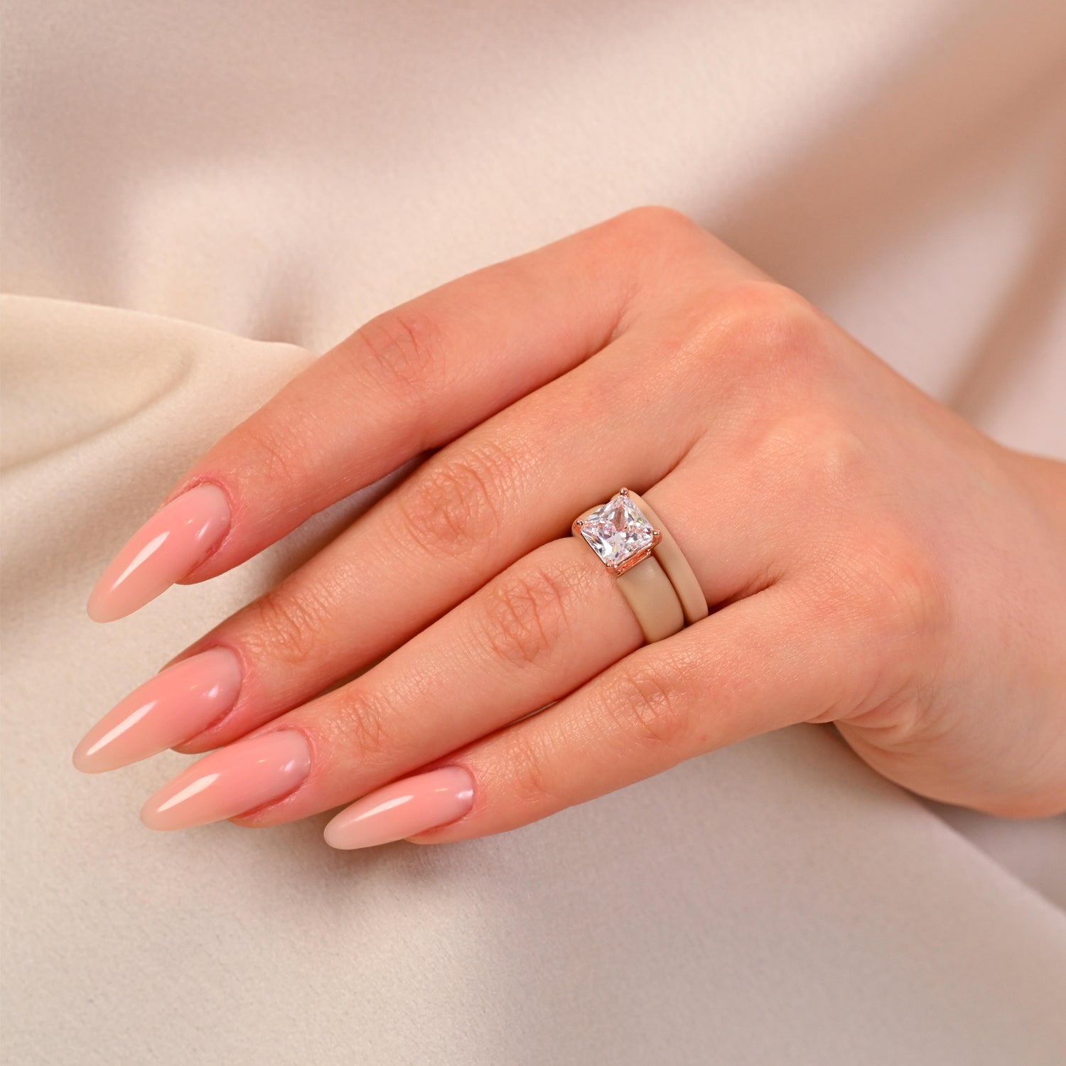 Princess Cut CZ Silicone Ring Set for Women, Stackable 2-Ring Set, 8×8 mm Princess Cut CZ | Patented Design - GlowStone Collection