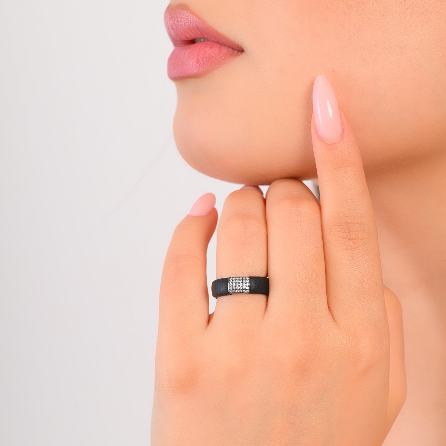 Women's Silicone Ring with Metal and CZ Stones