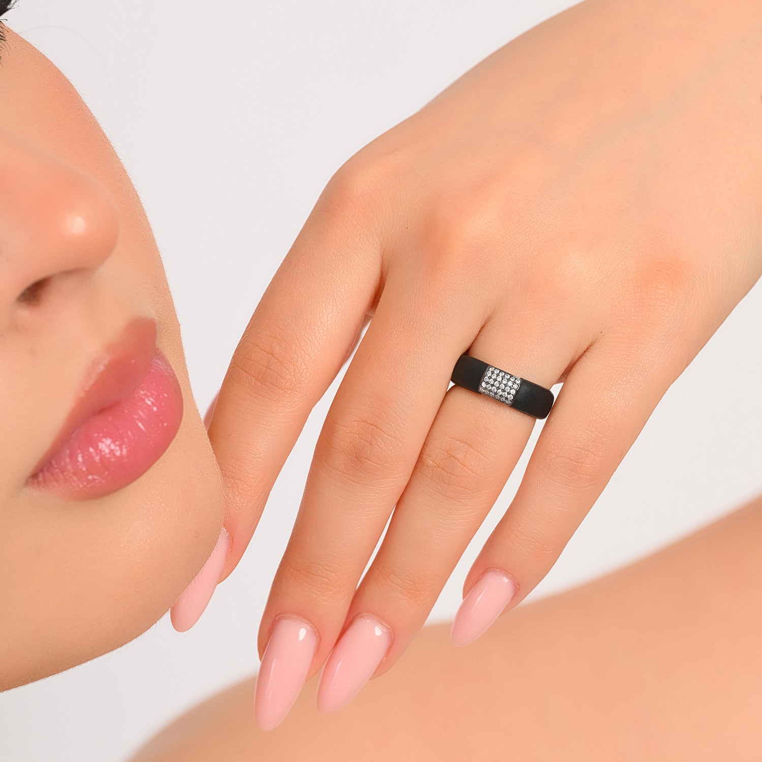 Women's Silicone Ring with Metal and CZ Stones