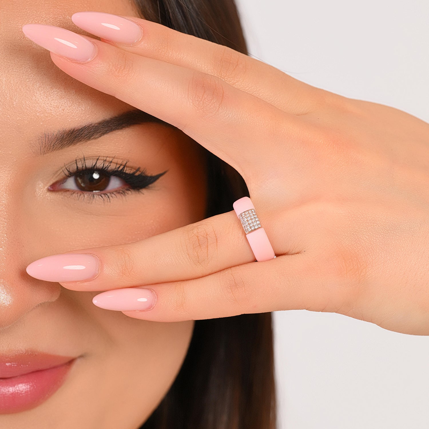 Women's Silicone Ring with Metal and CZ Stones