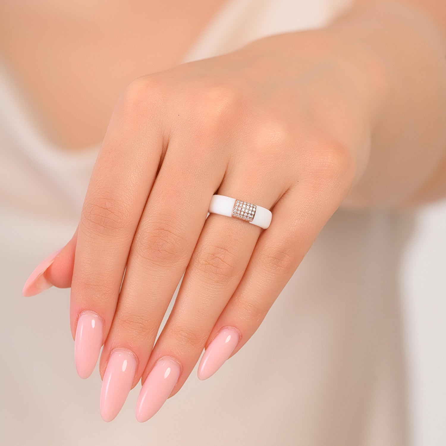 Women's Silicone Ring with Metal and CZ Stones