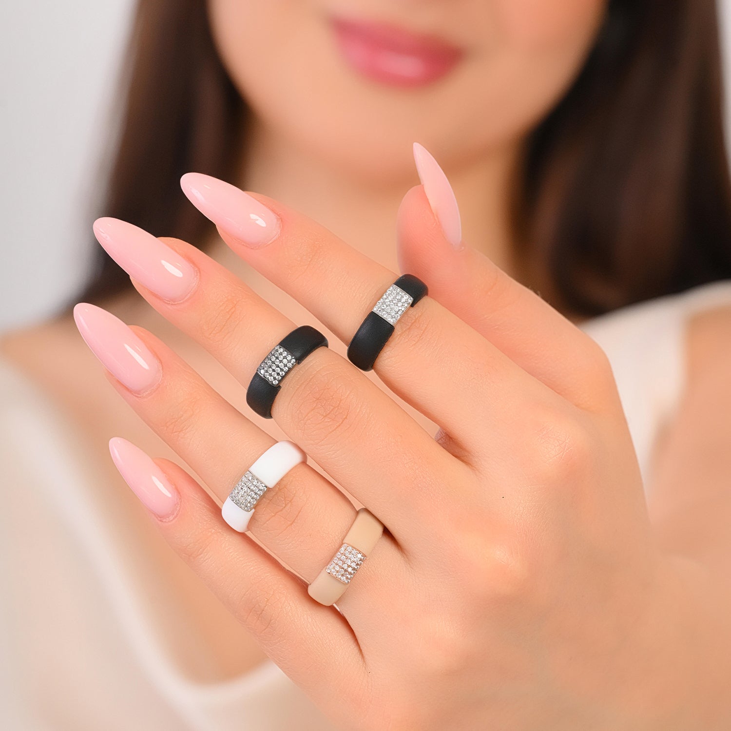 Women's Silicone Ring with Metal and CZ Stones