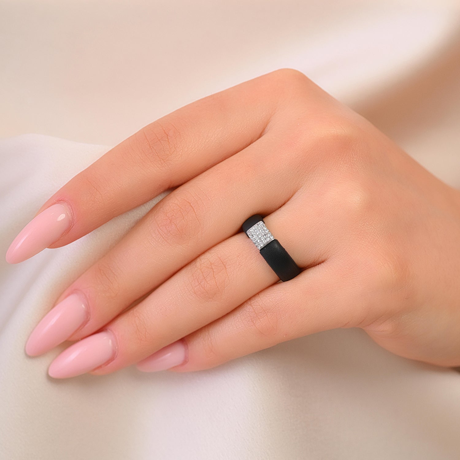 Women's Silicone Ring with Metal and CZ Stones