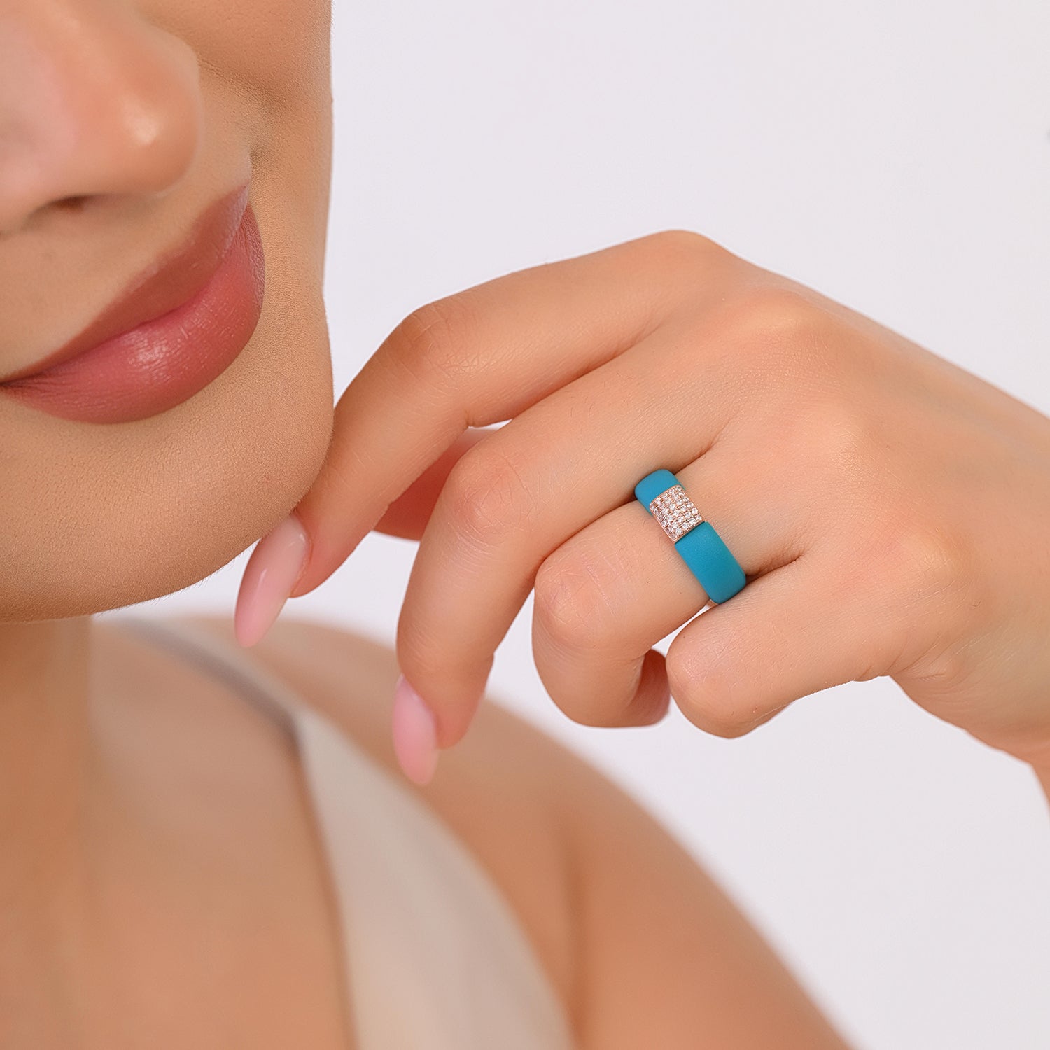 Women's Silicone Ring with Metal and CZ Stones