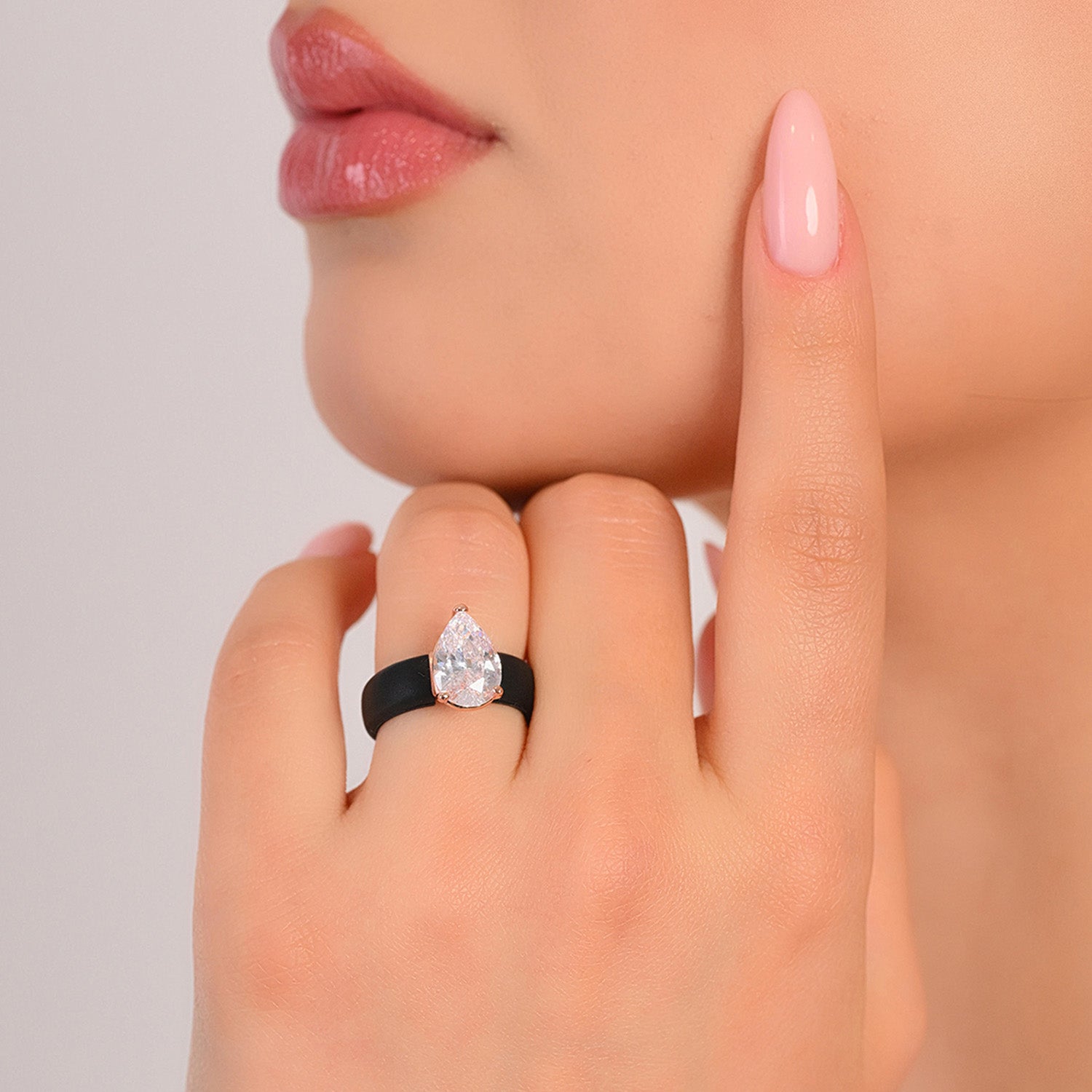 Silicone Ring – 8×12 mm Pear Cut CZ | Patent-Pending Design - GlowStone Collection