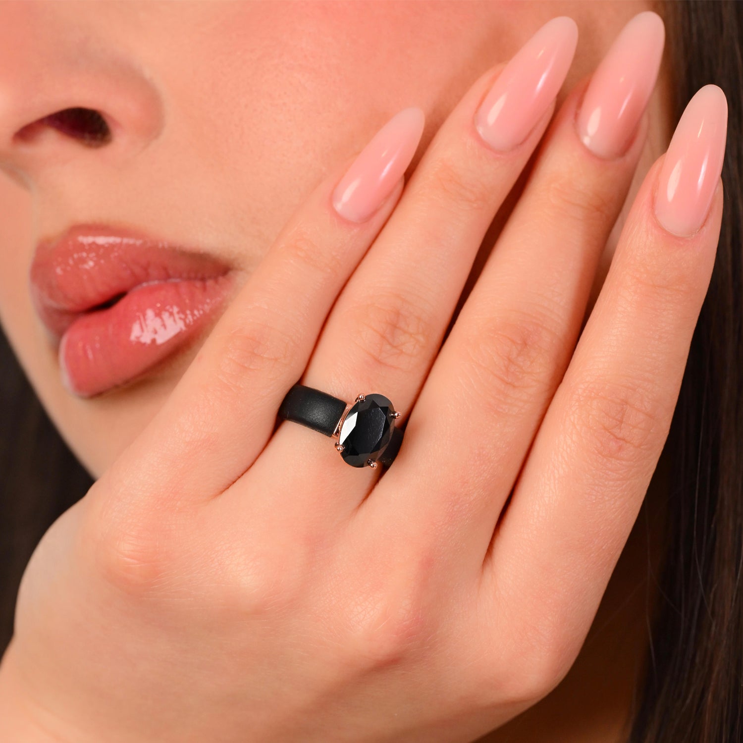 Silicone Ring – 12×8 mm Black Oval Cut CZ | Patented Design - GlowStone Collection