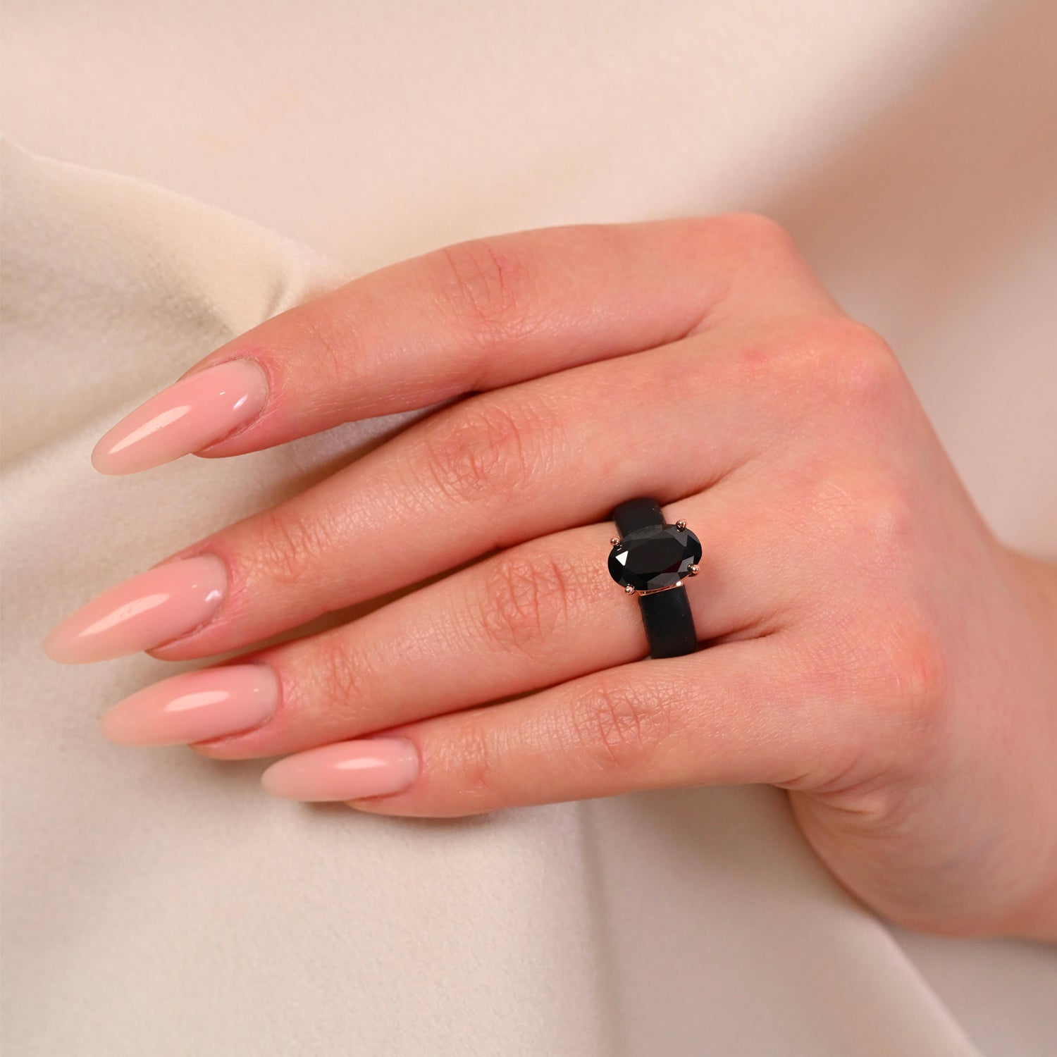 Silicone Ring – 12×8 mm Black Oval Cut CZ | Patented Design - GlowStone Collection