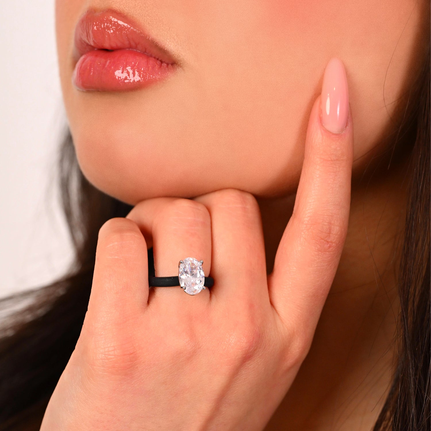 Rinfit Thin Silicone Ring for Women - Oval Cut CZ | Patented Design