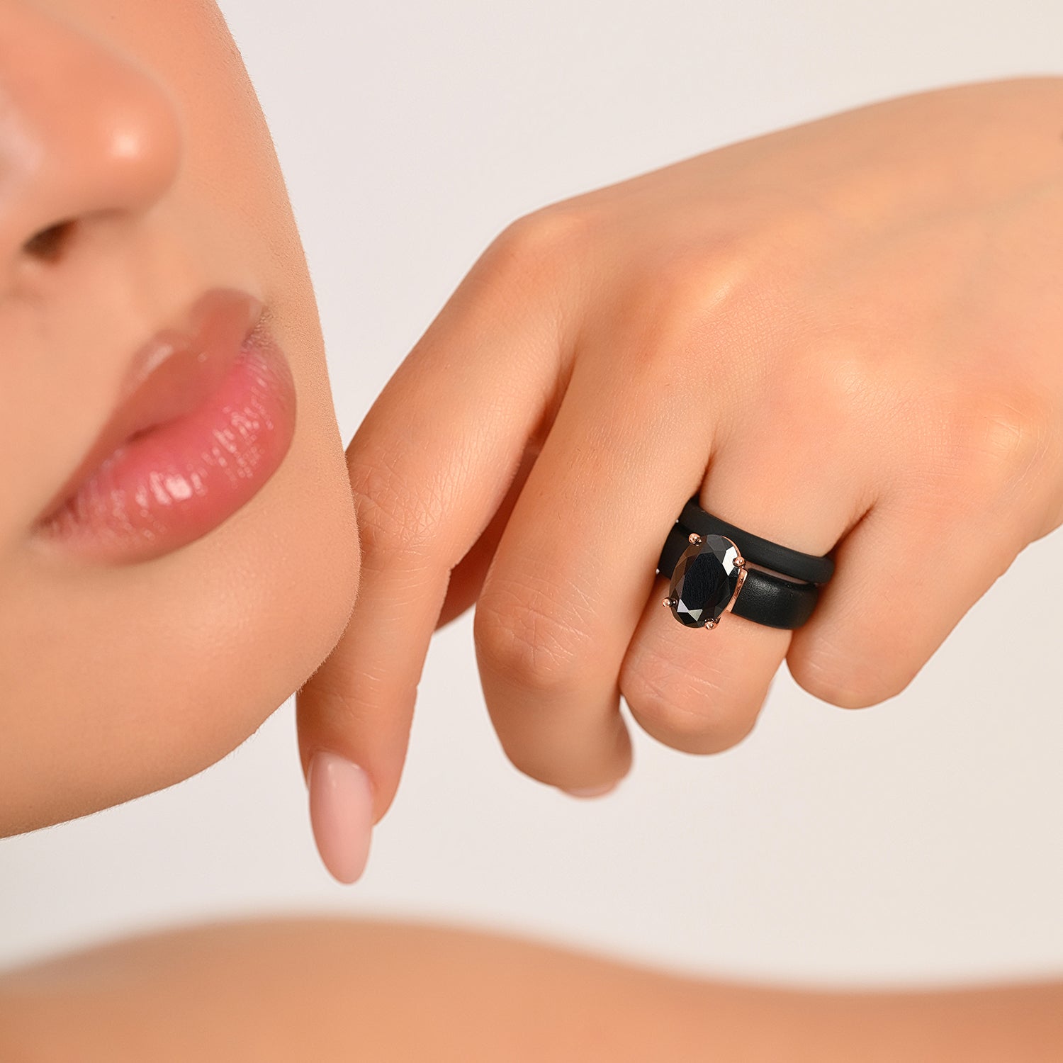 GlowStone Black Oval Cut CZ Ring Set for Women | Stackable 2-Ring Silicone Wedding Ring Set with 12×8 mm Oval CZ | Patented Design
