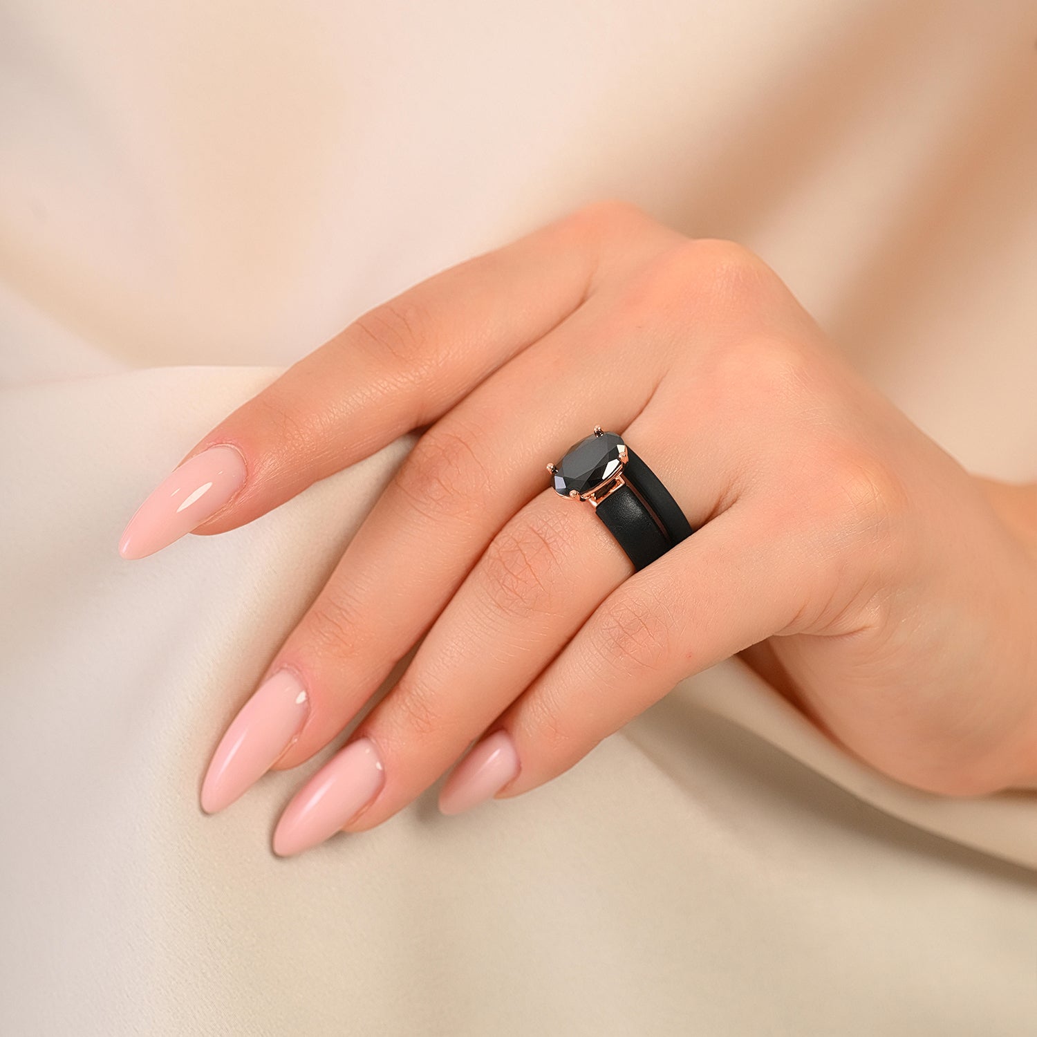 GlowStone Black Oval Cut CZ Ring Set for Women | Stackable 2-Ring Silicone Wedding Ring Set with 12×8 mm Oval CZ | Patented Design