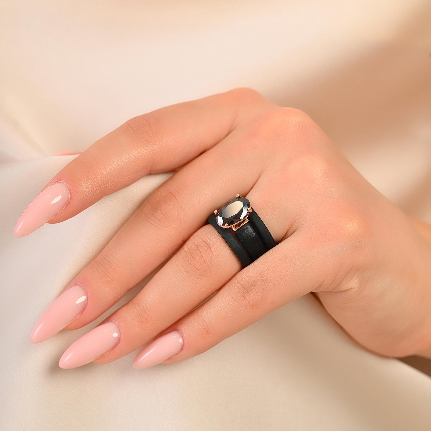 GlowStone Black Oval Cut CZ Ring Set for Women | Stackable 3-Ring Silicone Wedding Ring Set with 12×8 mm Oval CZ | Patented Design