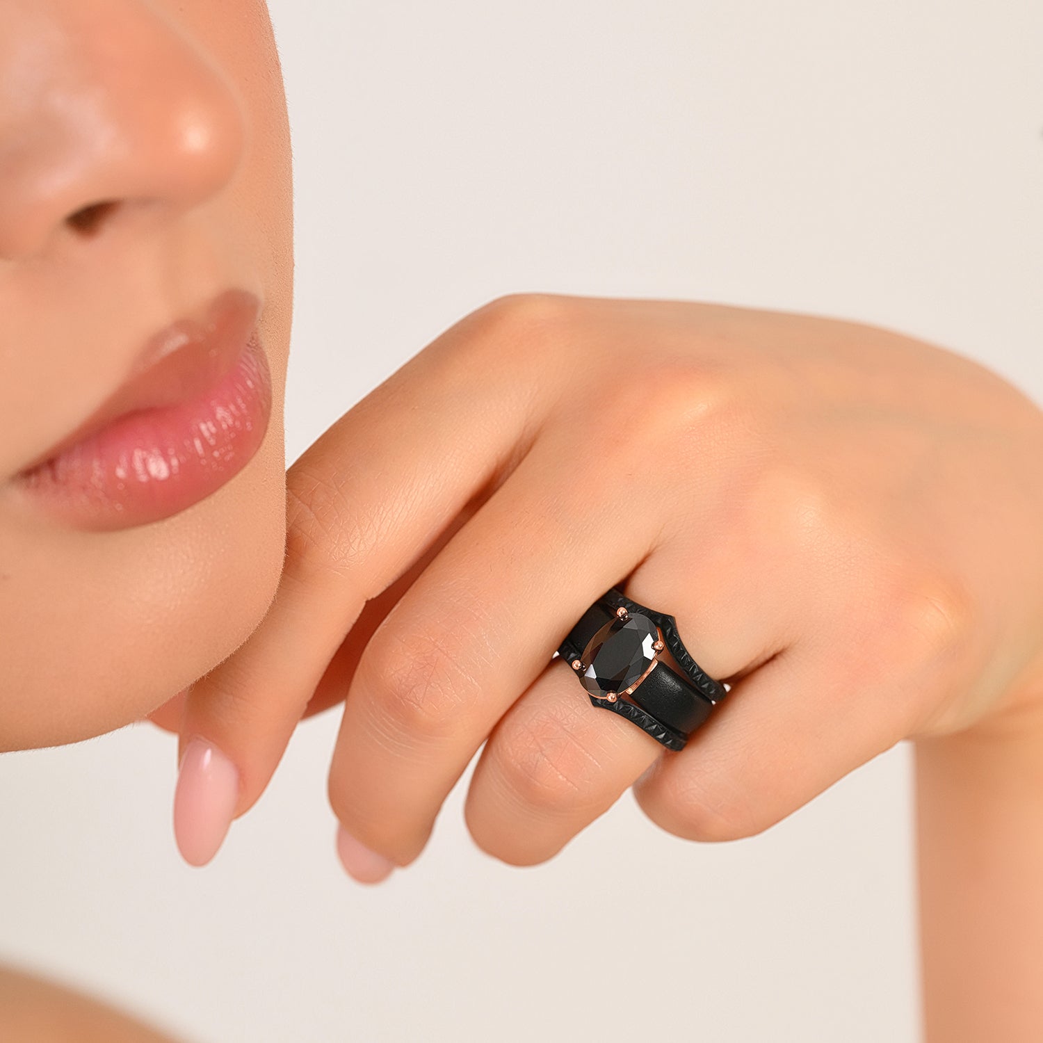 Silicone Ring Stackable Set – 12×8 mm Black Oval Cut CZ | Patented Design - GlowStone Collection