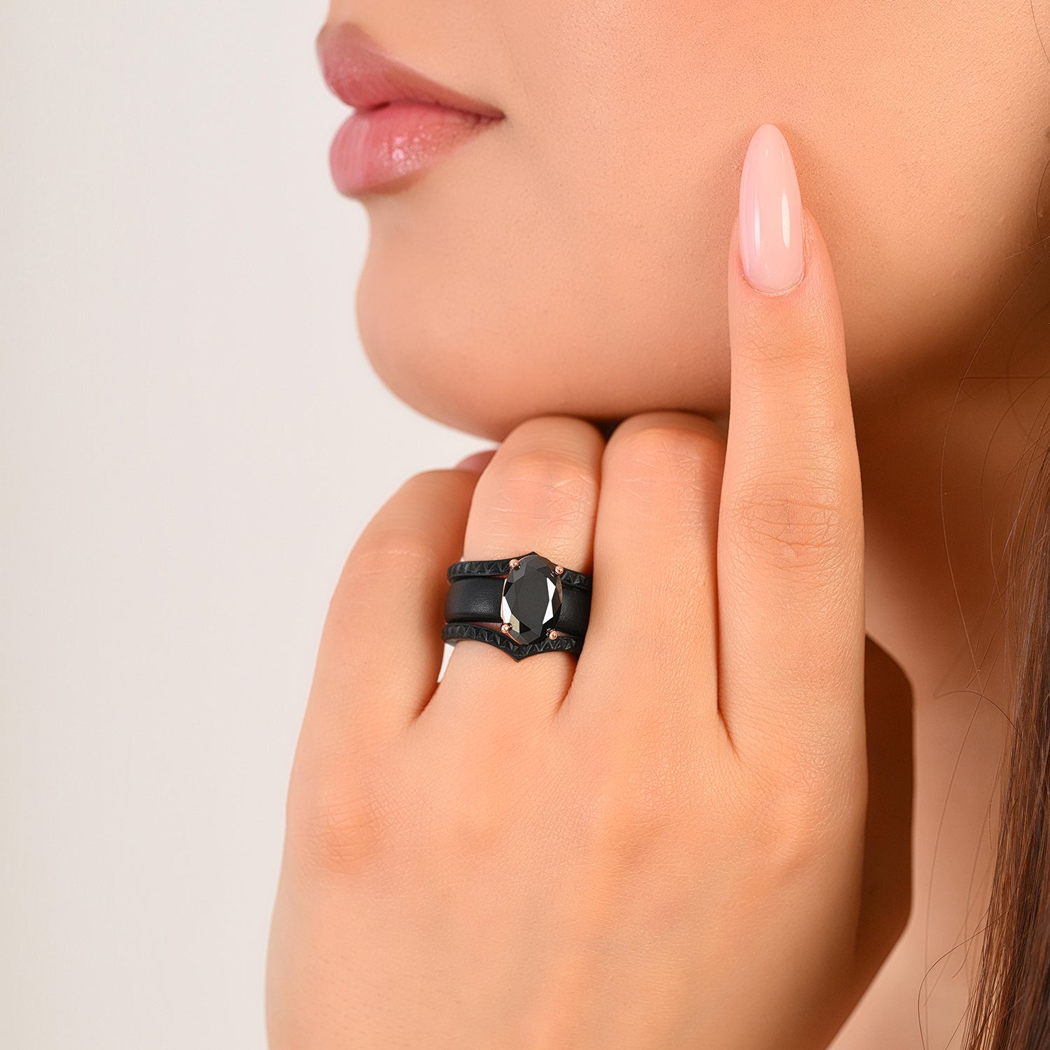Silicone Ring Stackable Set – 12×8 mm Black Oval Cut CZ | Patented Design - GlowStone Collection