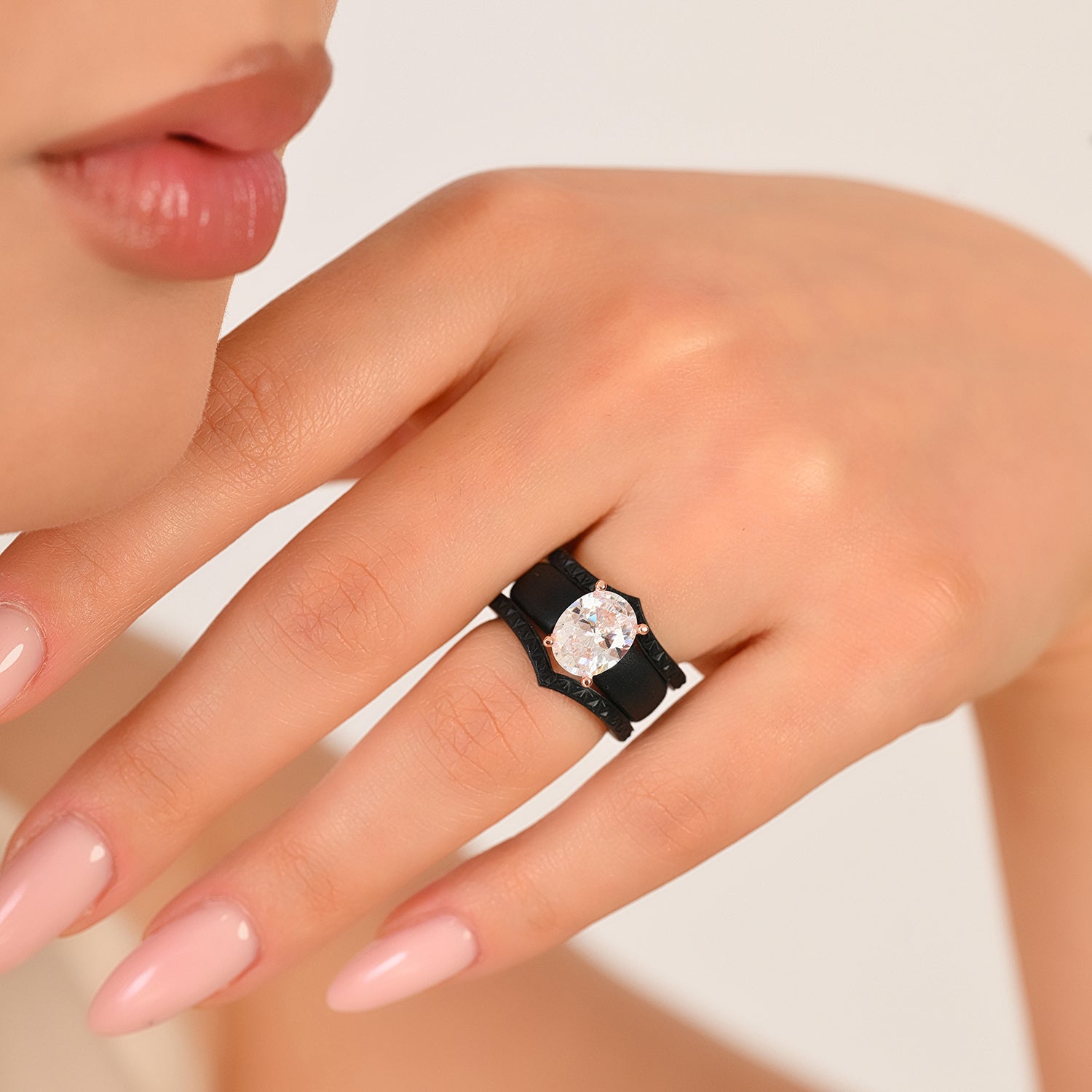 Silicone Ring Stackable Set – 11×8 mm Oval Cut CZ | Patented Design - GlowStone Collection
