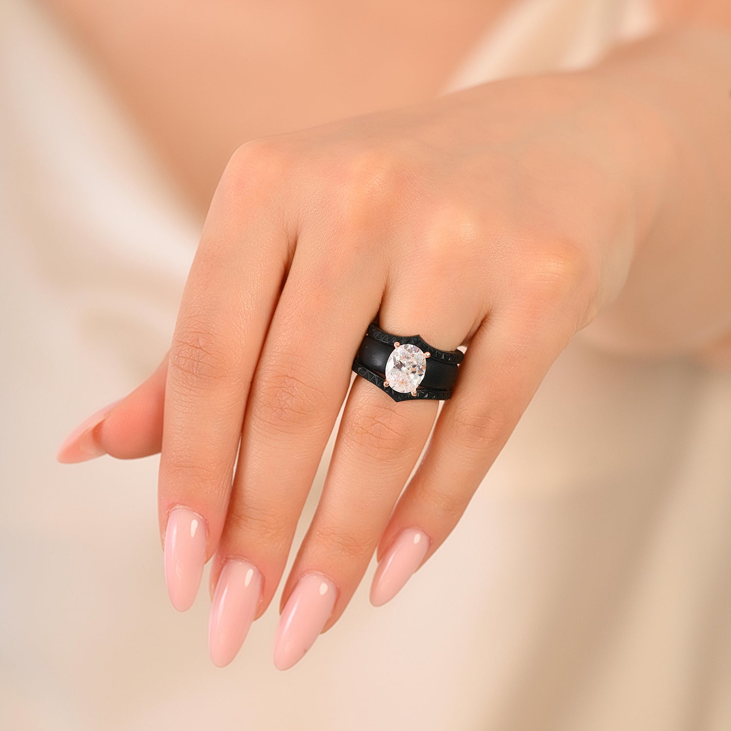 Silicone Ring Stackable Set – 11×8 mm Oval Cut CZ | Patented Design - GlowStone Collection