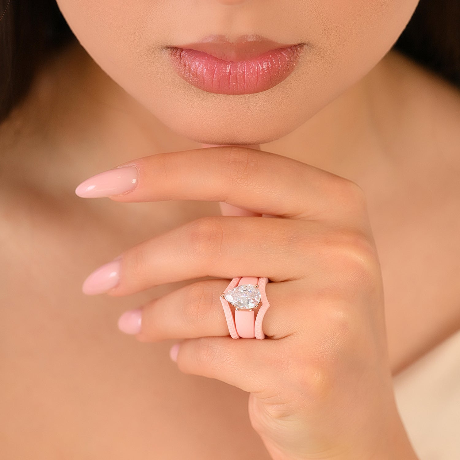Women's Silicone Rings Stackable Set - 8×12 mm Pear Cut CZ  Set| Patent-Pending Design - GlowStone Collection
