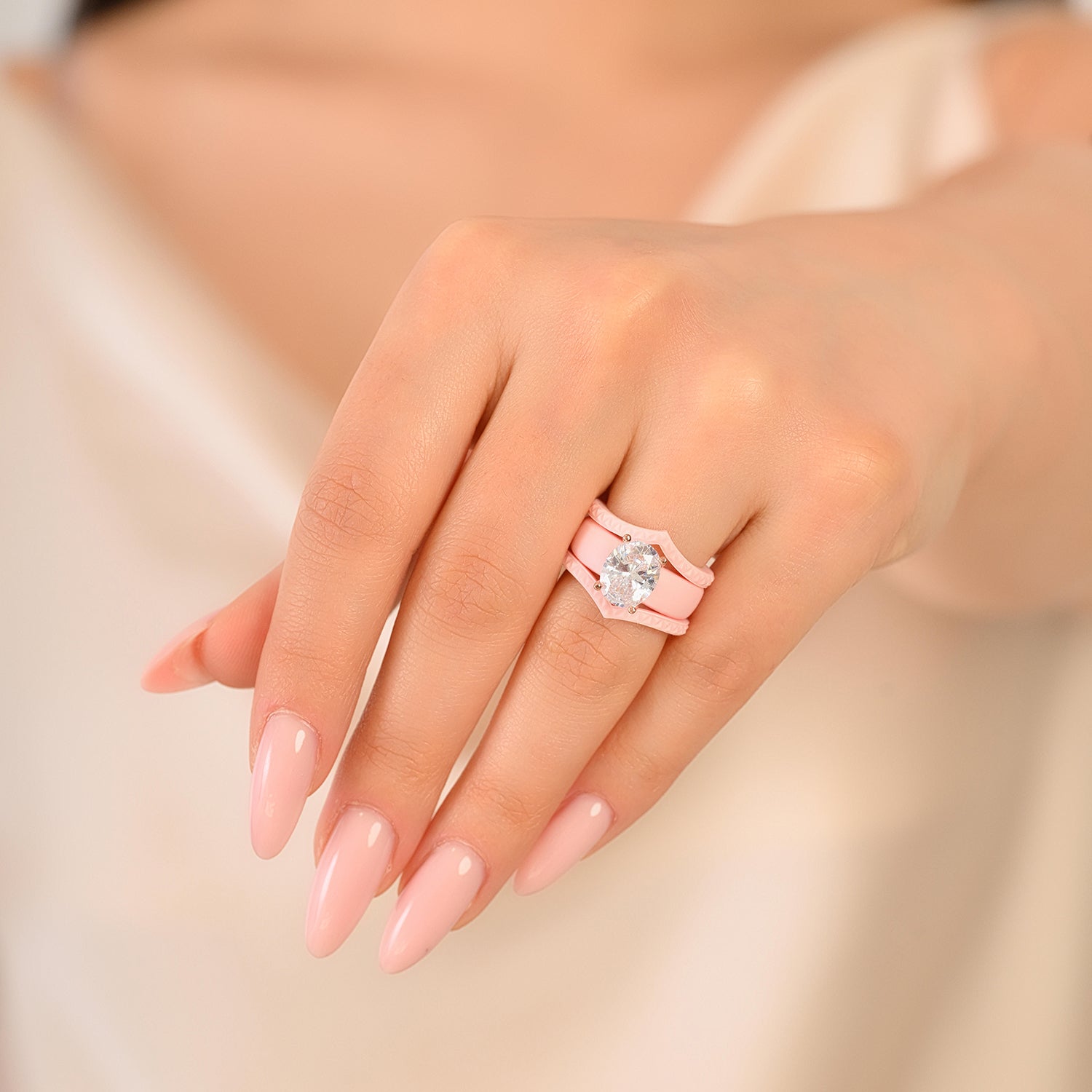 Silicone Ring Stackable Set – 11×8 mm Oval Cut CZ | Patented Design - GlowStone Collection