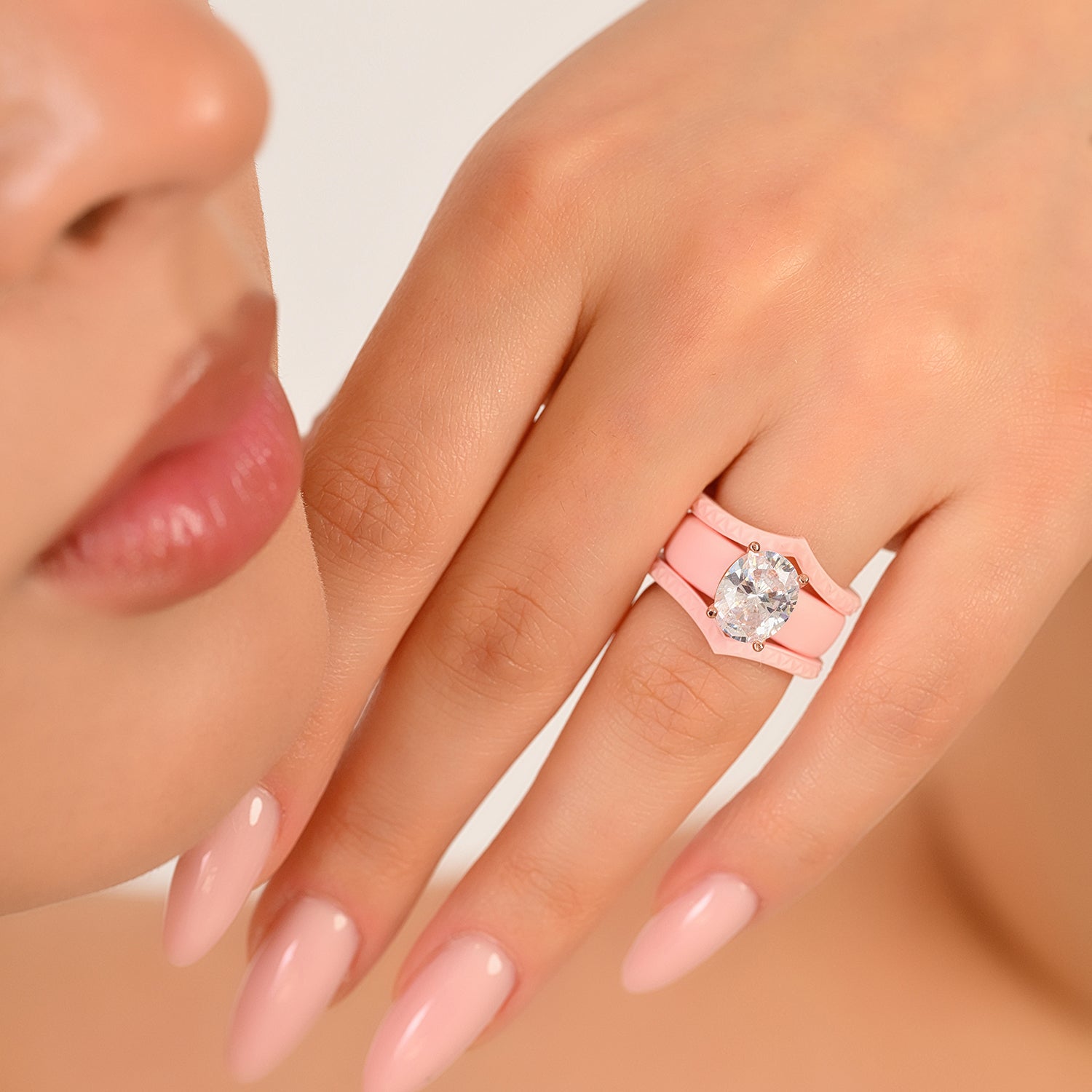 Silicone Ring Stackable Set – 11×8 mm Oval Cut CZ | Patented Design - GlowStone Collection