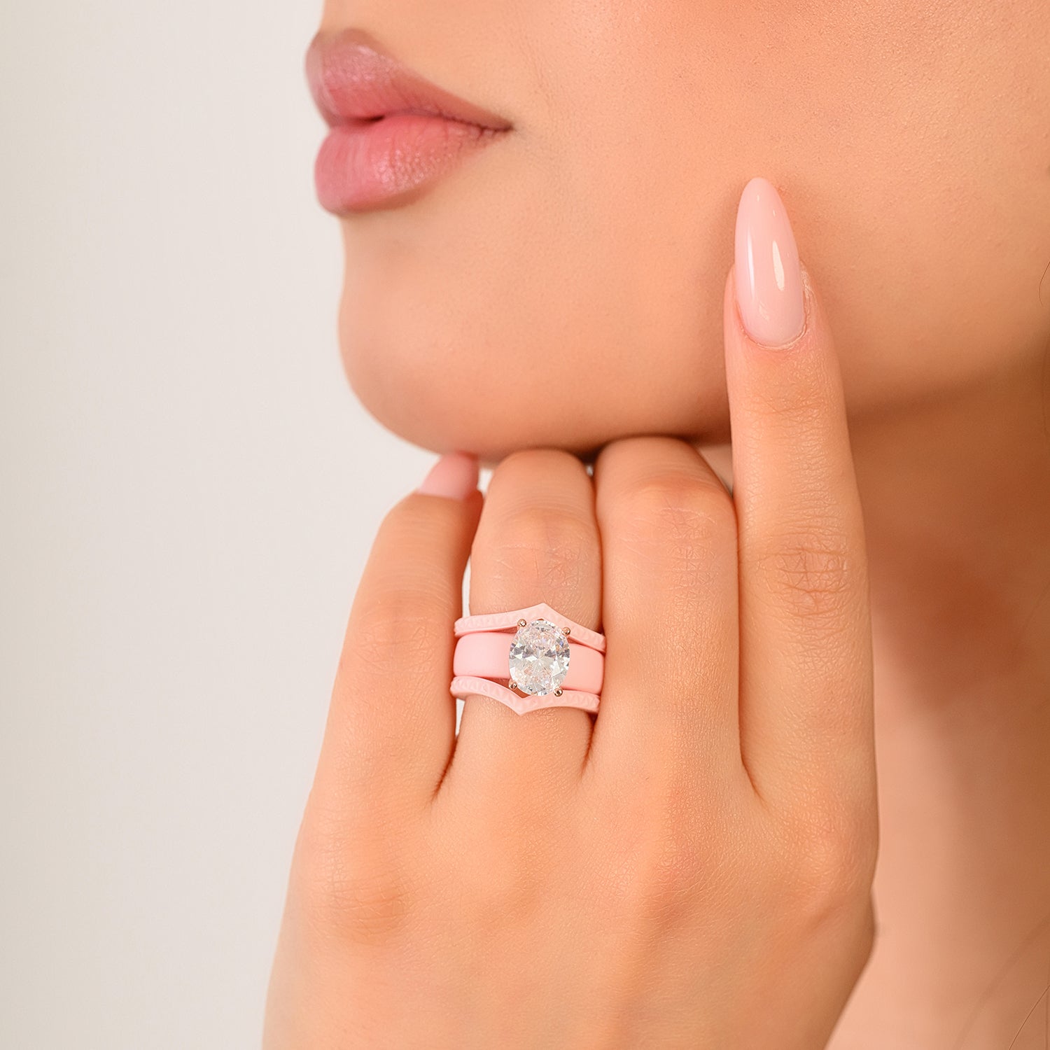 Silicone Ring Stackable Set – 11×8 mm Oval Cut CZ | Patented Design - GlowStone Collection