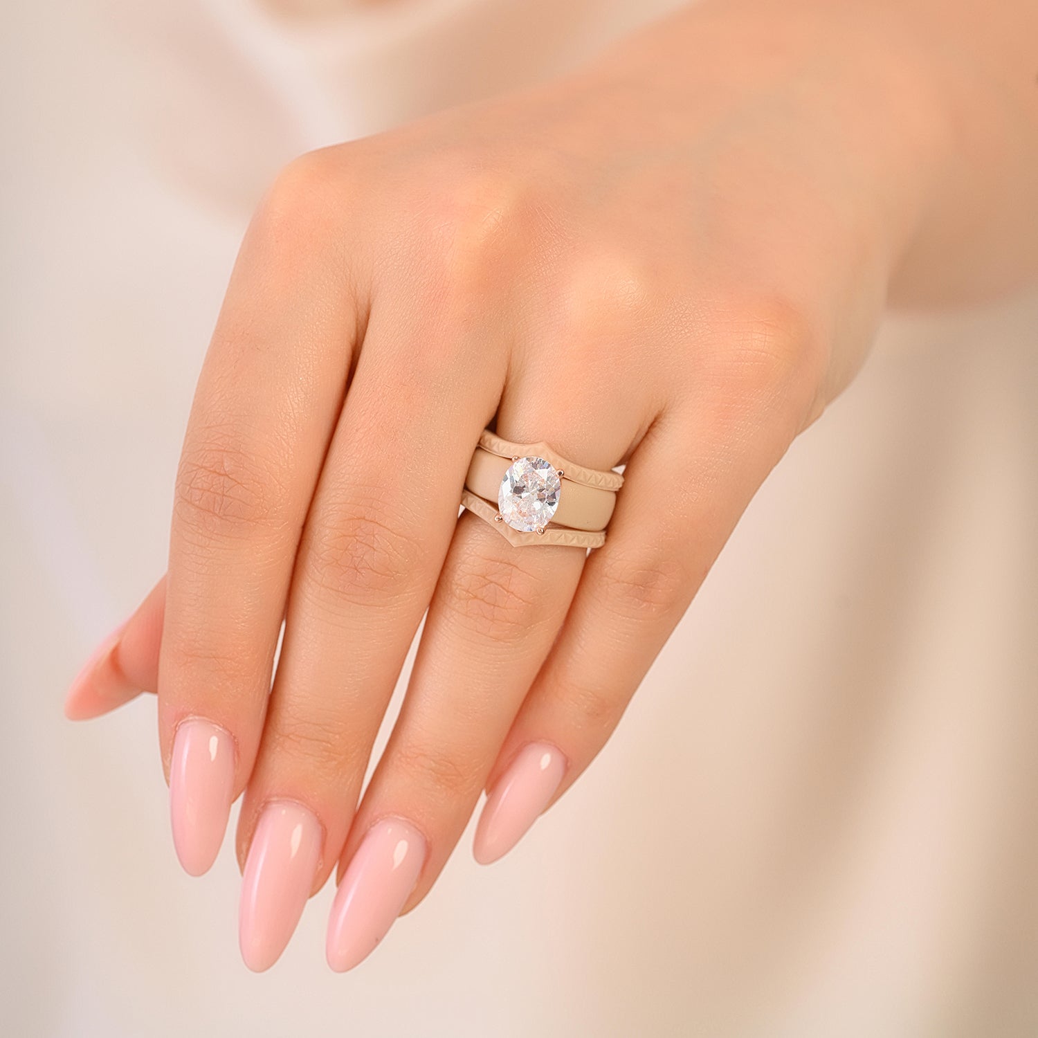 Silicone Ring Stackable Set – 11×8 mm Oval Cut CZ | Patented Design - GlowStone Collection