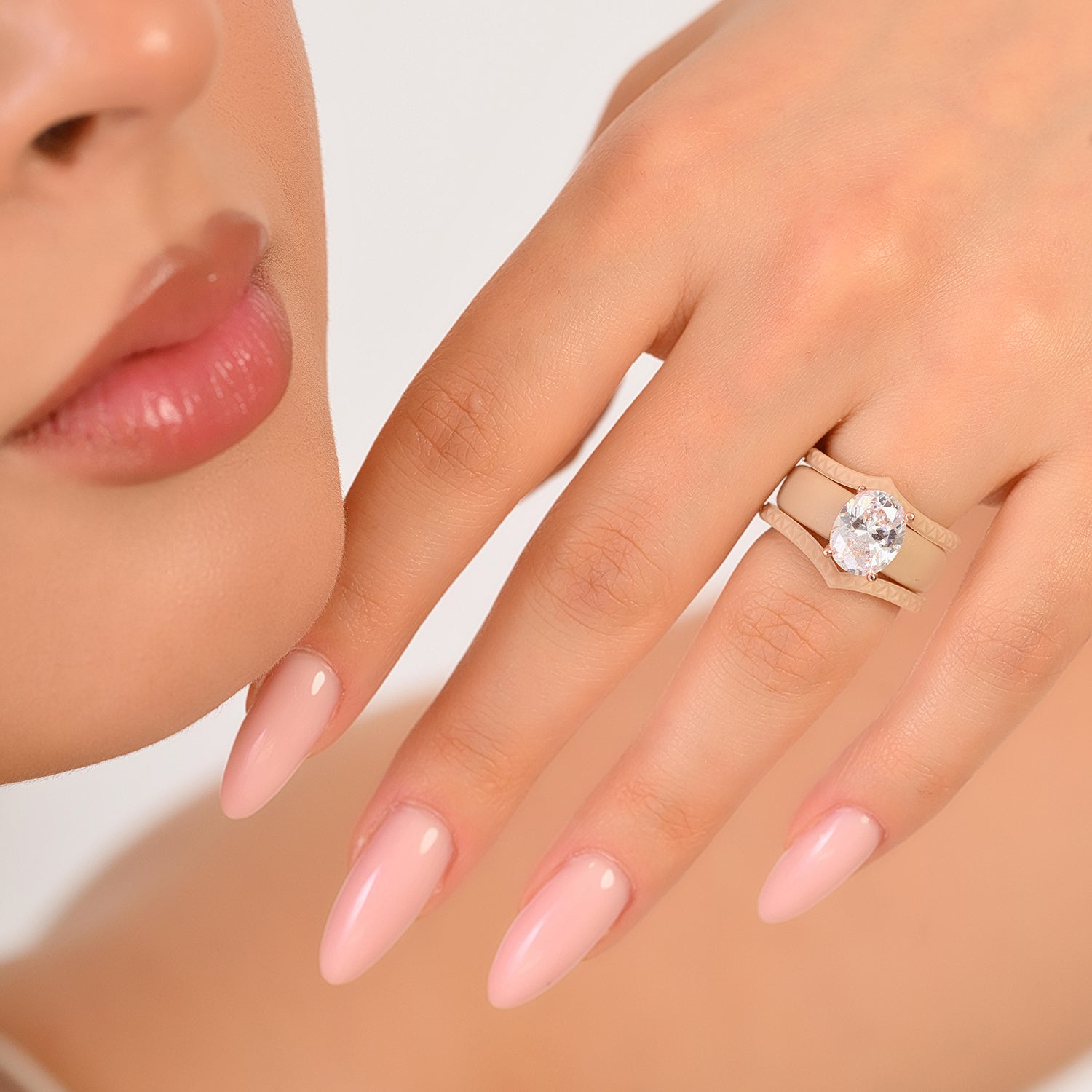 Silicone Ring Stackable Set – 11×8 mm Oval Cut CZ | Patented Design - GlowStone Collection