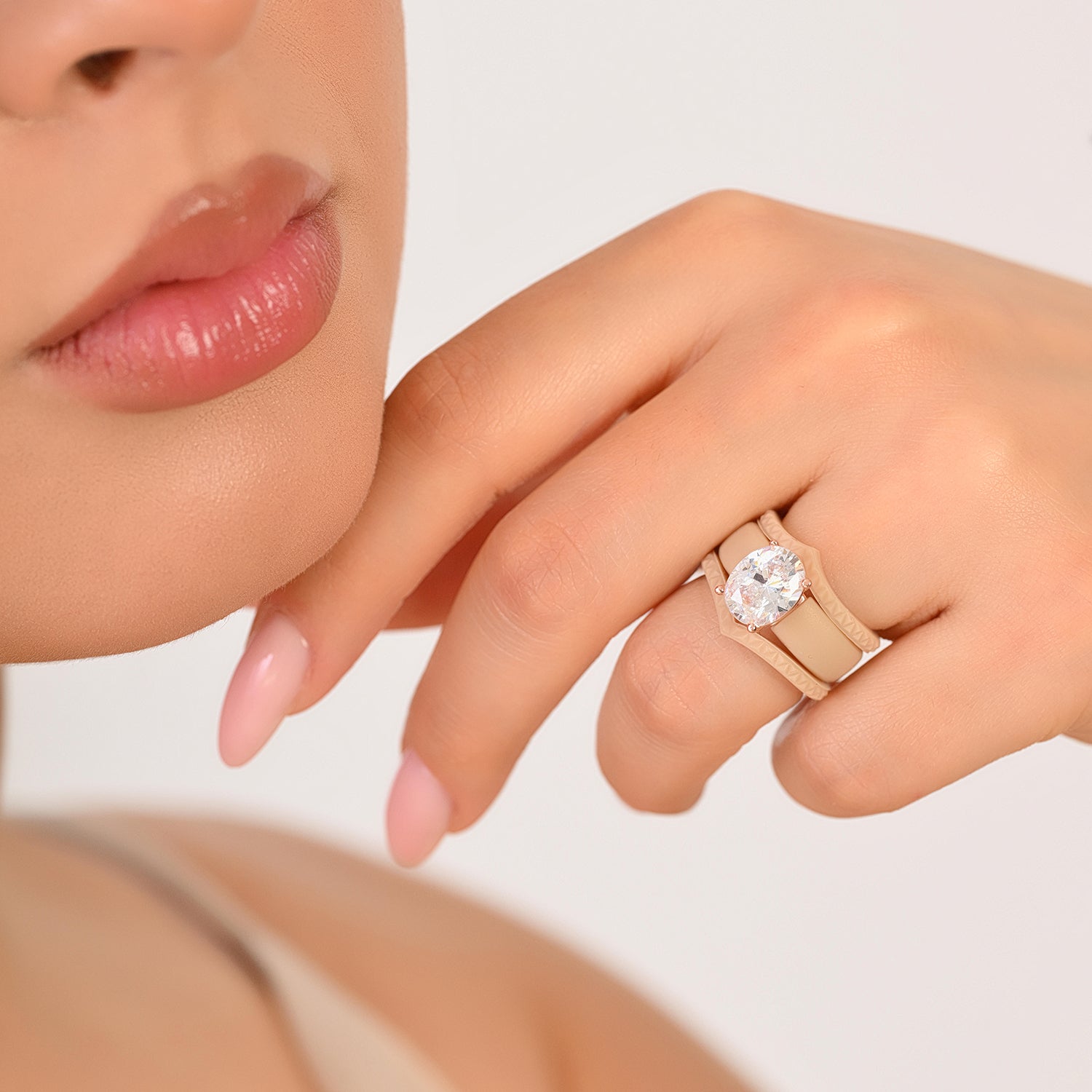 Silicone Ring Stackable Set – 11×8 mm Oval Cut CZ | Patented Design - GlowStone Collection