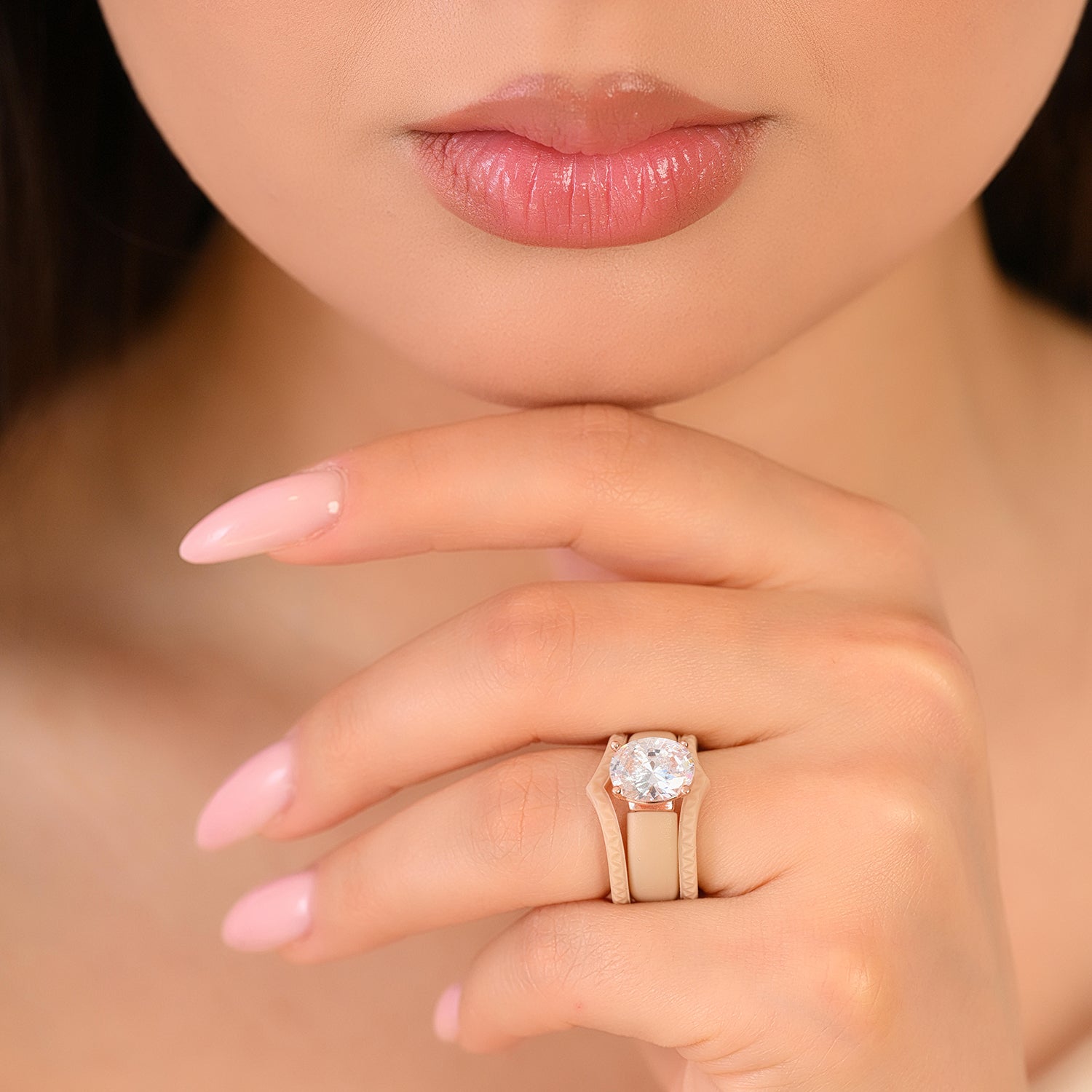 Silicone Ring Stackable Set – 11×8 mm Oval Cut CZ | Patented Design - GlowStone Collection