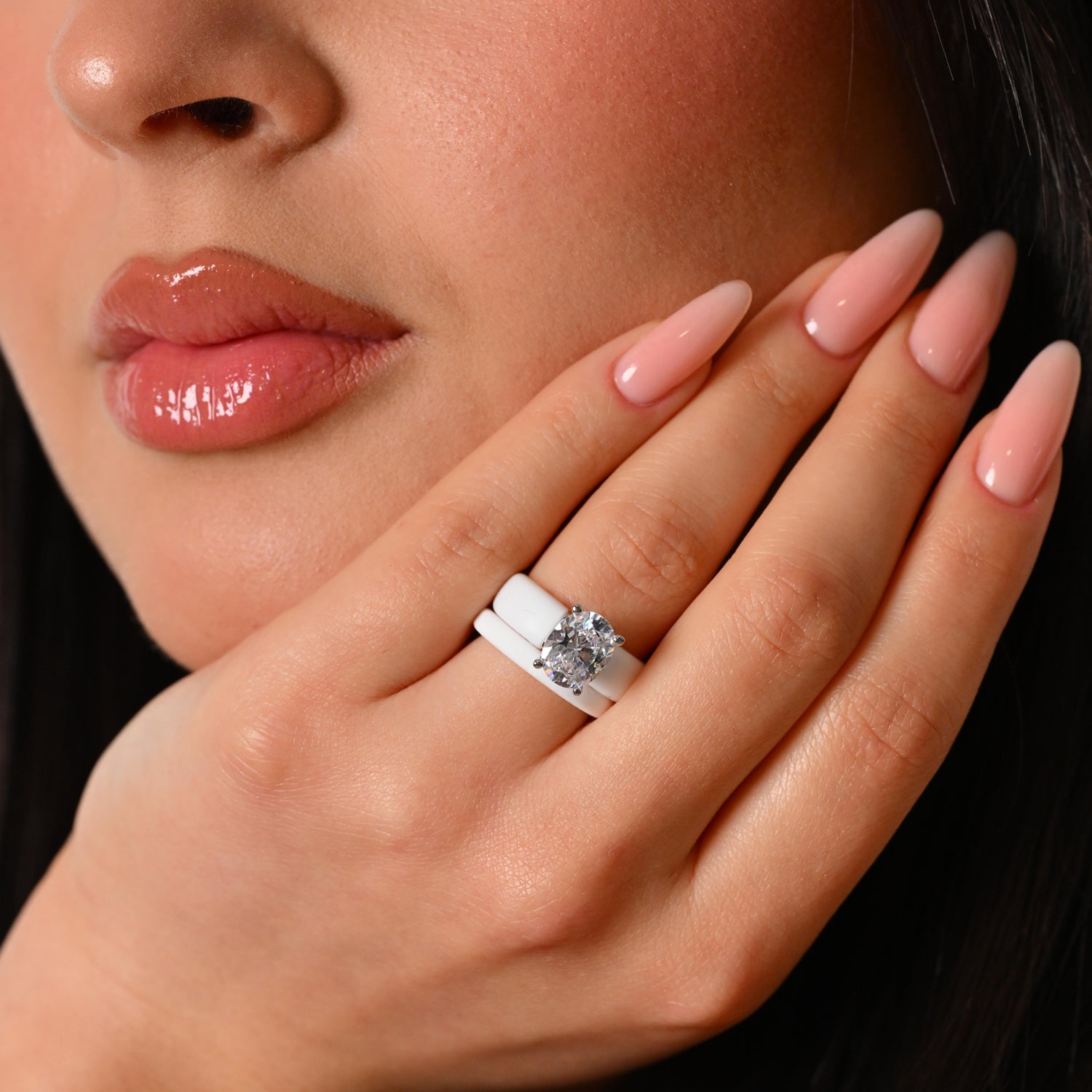 Oval Cut CZ Silicone Ring Set for Women, Stackable 2-Ring Set, 11×8 mm Oval Cut CZ | Patented Design - GlowStone Collection