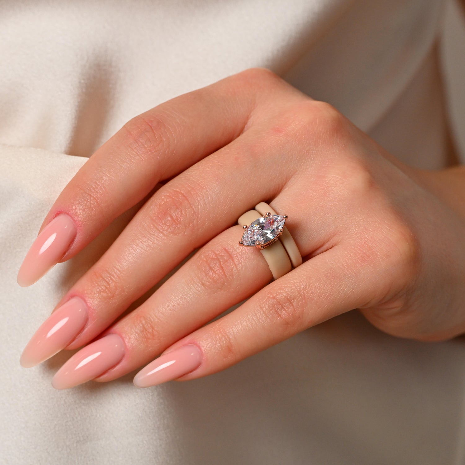 Marquise Cut Silicone Ring Set for Women, Stackable 2-Ring Set, 14×7 mm Marquise Cut CZ | Patent-Pending Design - GlowStone Collection