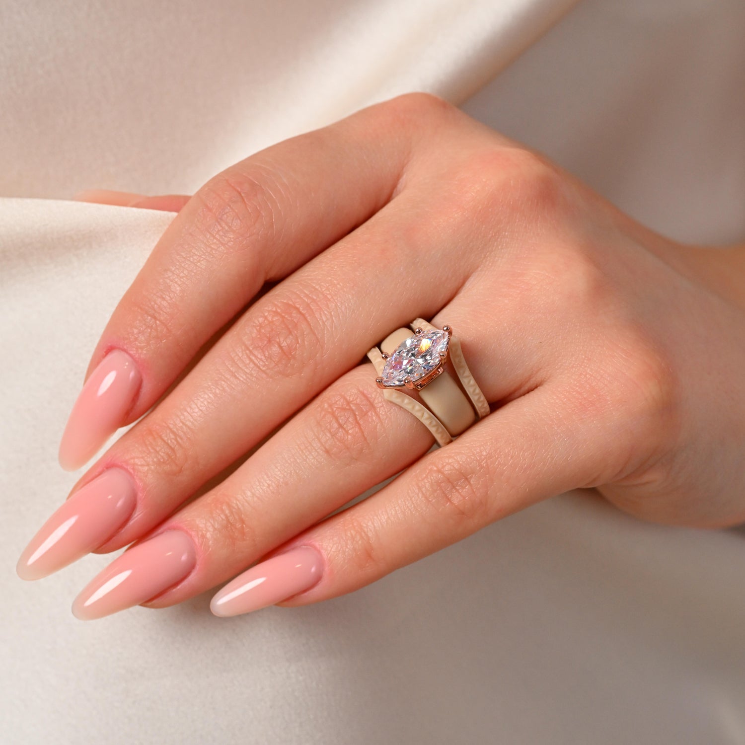 Silicone Ring Stackable Set – 14×7 mm Marquise Cut CZ | Patent-Pending Design - GlowStone Collection