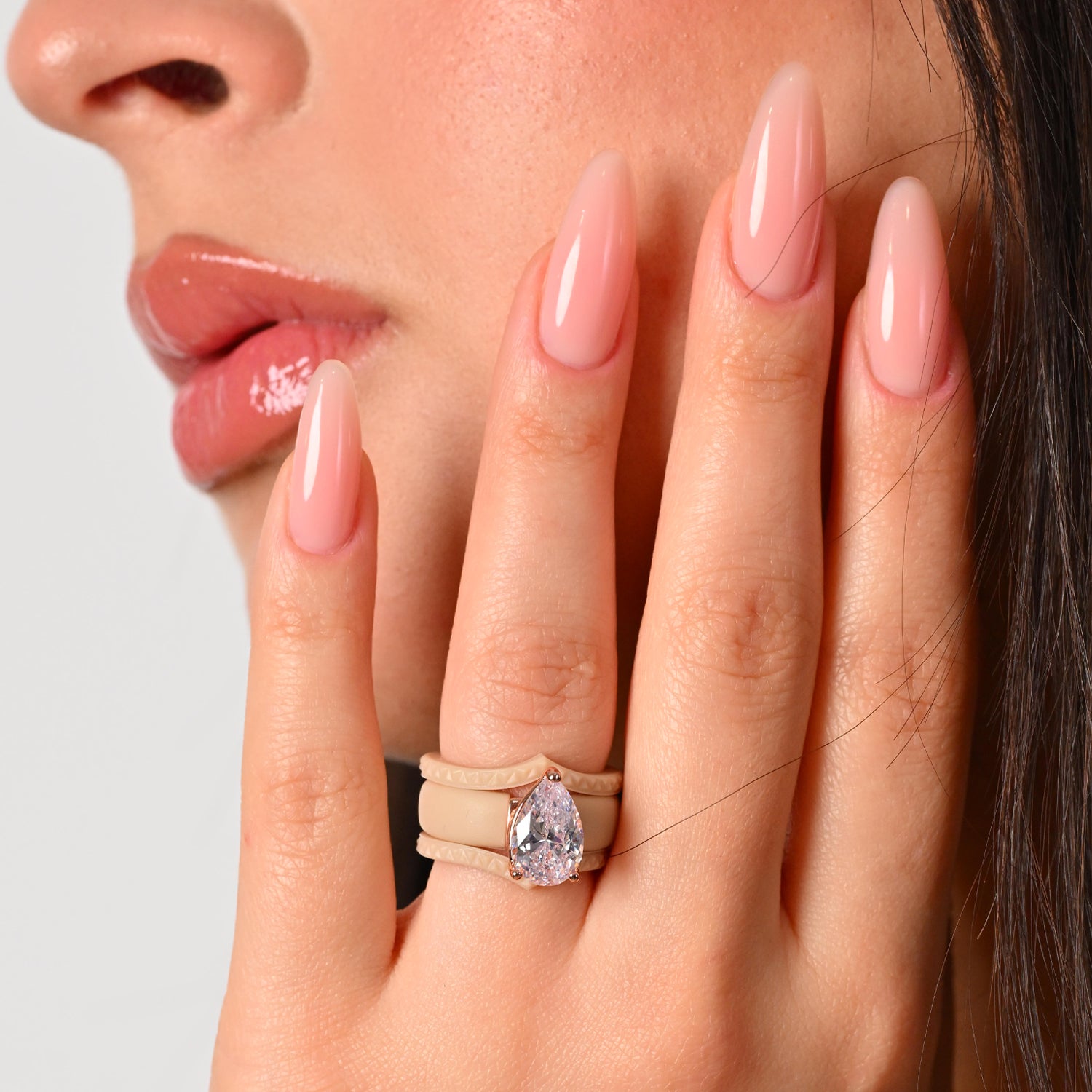 Women's Silicone Rings Stackable Set - 8×12 mm Pear Cut CZ  Set| Patent-Pending Design - GlowStone Collection