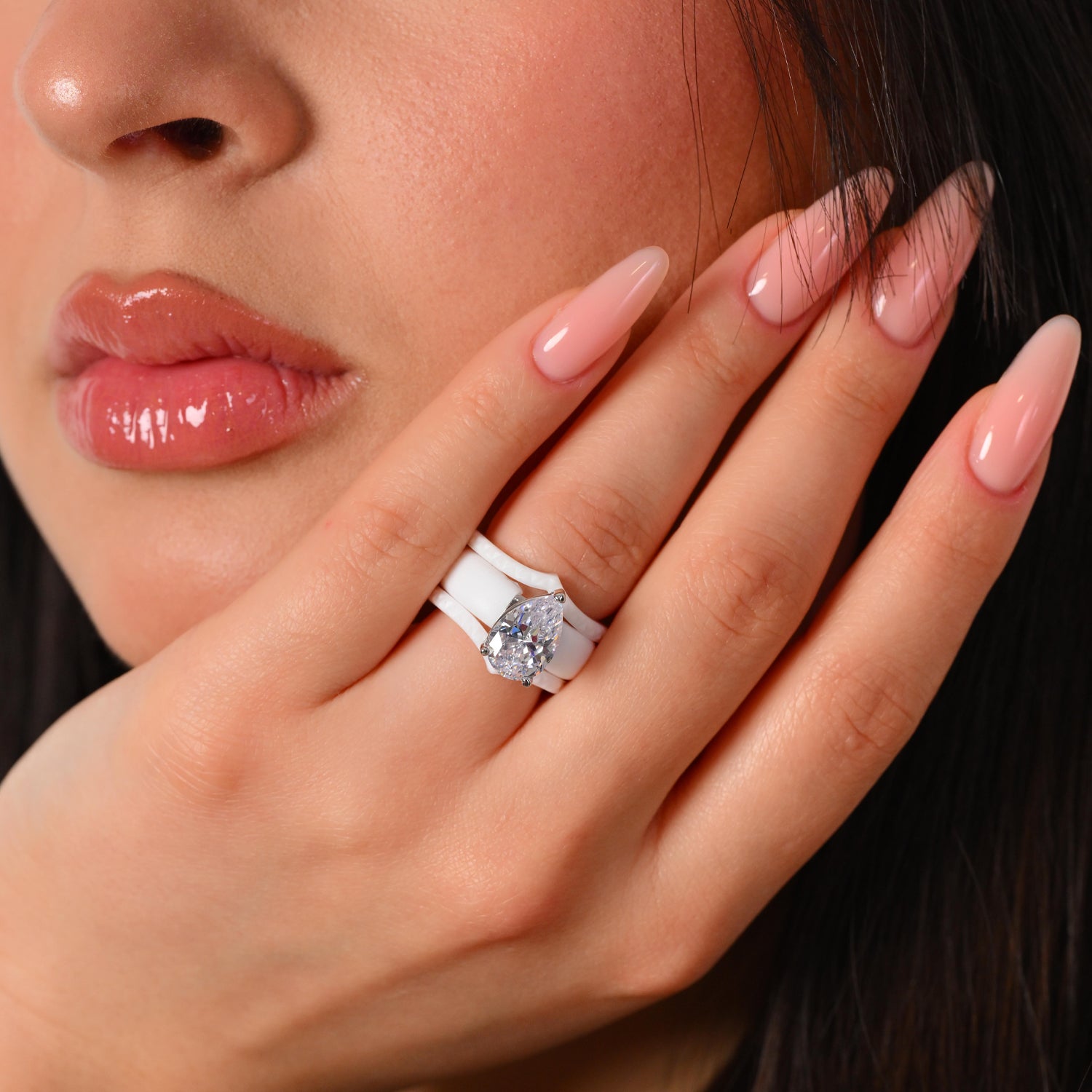 Women's Silicone Rings Stackable Set - 8×12 mm Pear Cut CZ  Set| Patent-Pending Design - GlowStone Collection