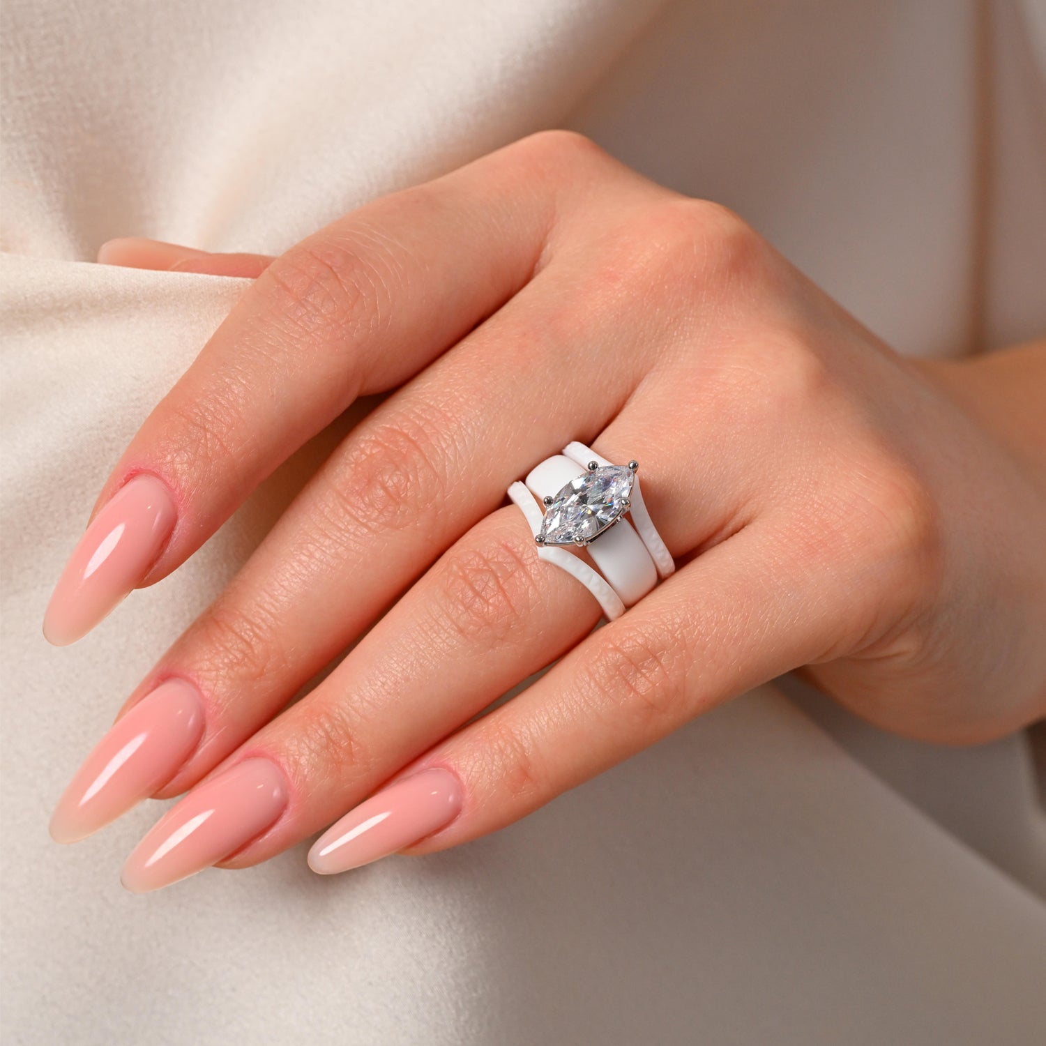 Silicone Ring Stackable Set – 14×7 mm Marquise Cut CZ | Patent-Pending Design - GlowStone Collection