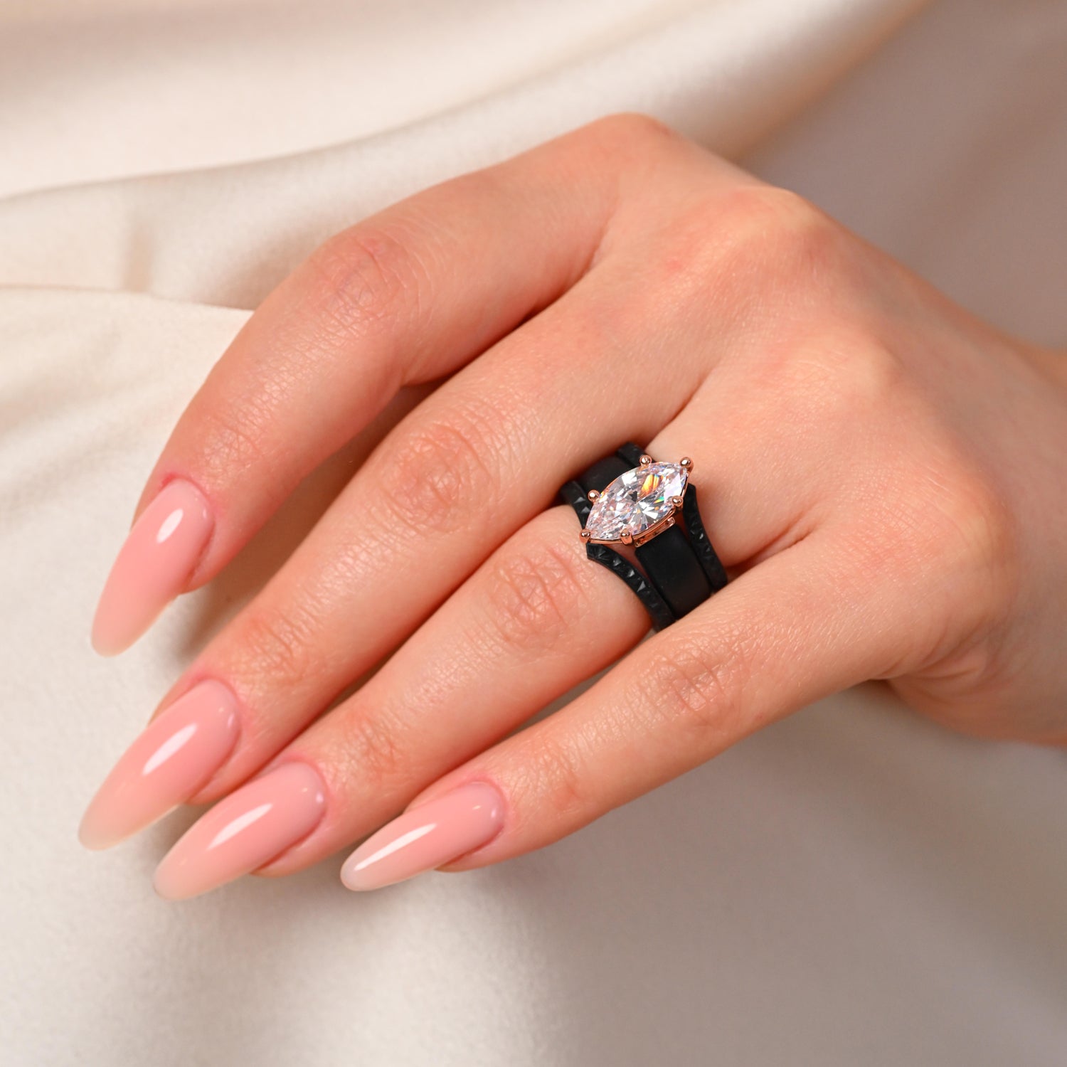 Silicone Ring Stackable Set – 14×7 mm Marquise Cut CZ | Patent-Pending Design - GlowStone Collection